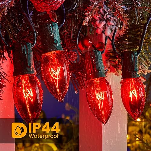 Miniatura 5 de Brightown Paquete de 25 bombillas incandescentes C9 rojas, bombillas de repuesto C9 de Navidad para cadena de luces de Navidad, base intermedia E17,