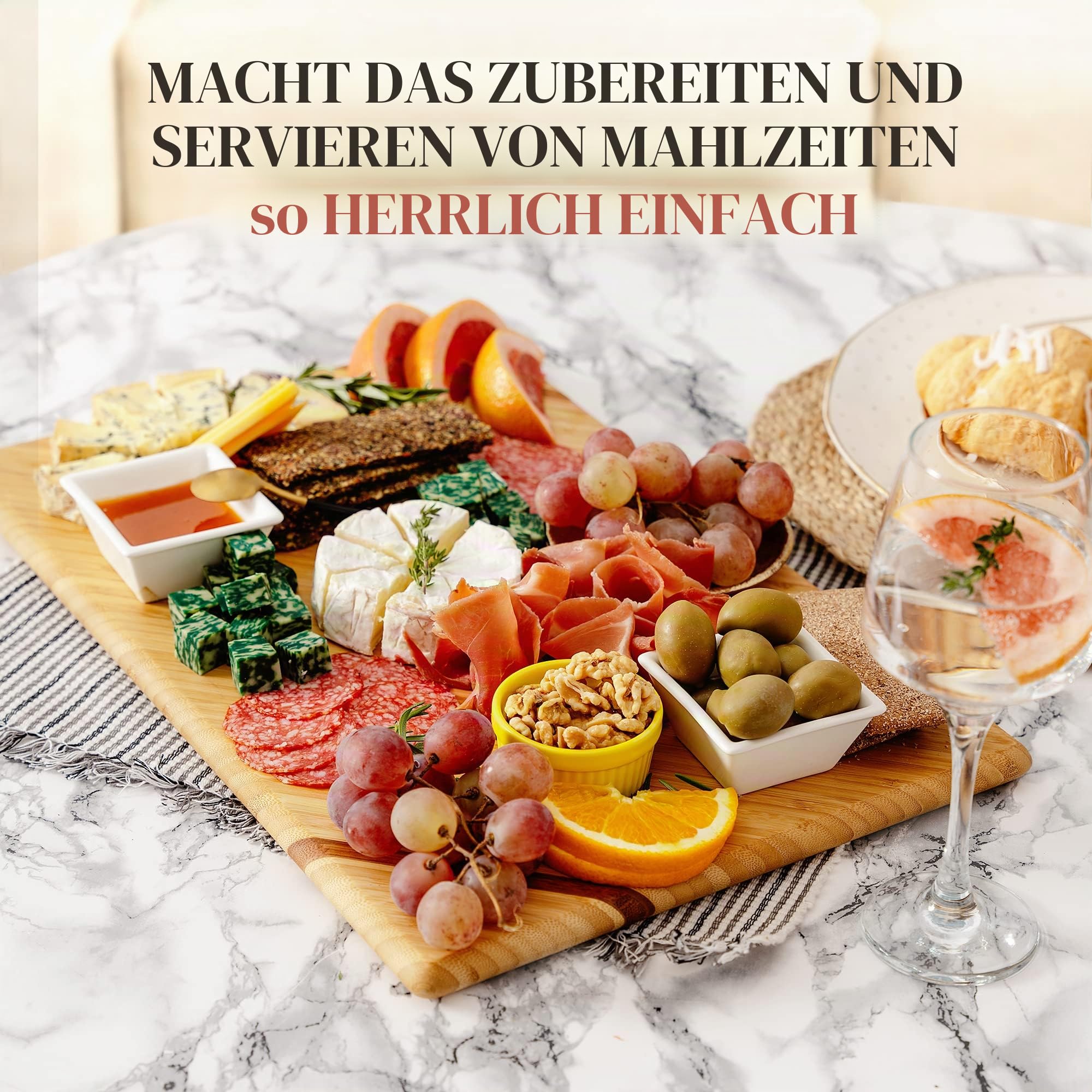 Wellspring Schneidebrett Holz - Luxuriöses Großes Bambus Küchen Holzbrett - 45 x 30cm - Tranchierbrett, Holzbrett mit Saftrille - Die Perfekte Holzbrett Küche zum Hacken und Servieren