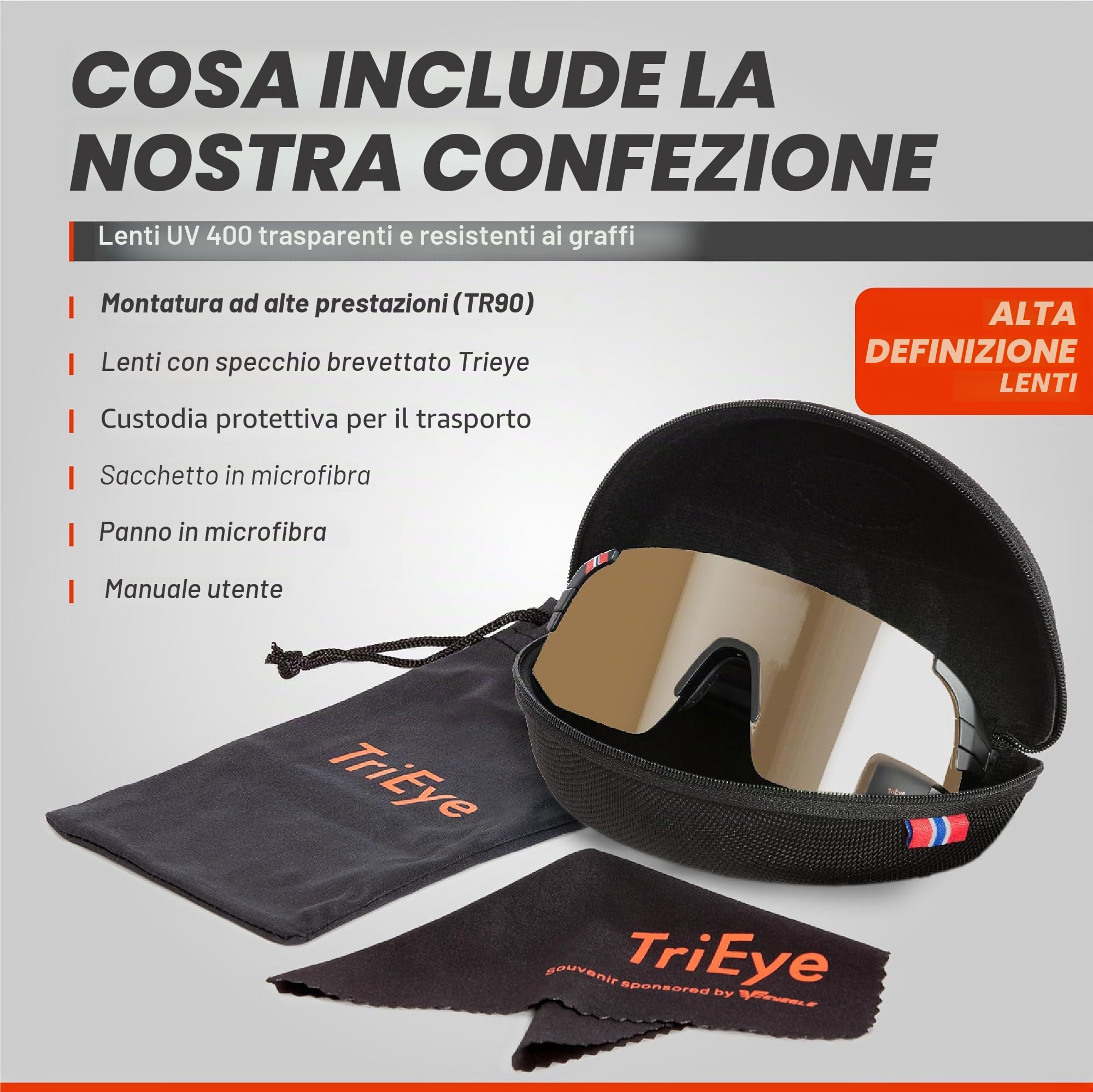 TriEye Occhiali da ciclismo da uomo e da donna con specchietto retrovisore – fotocromatici UV400 – Occhiali sportivi antivento per bici da corsa e mountain bike