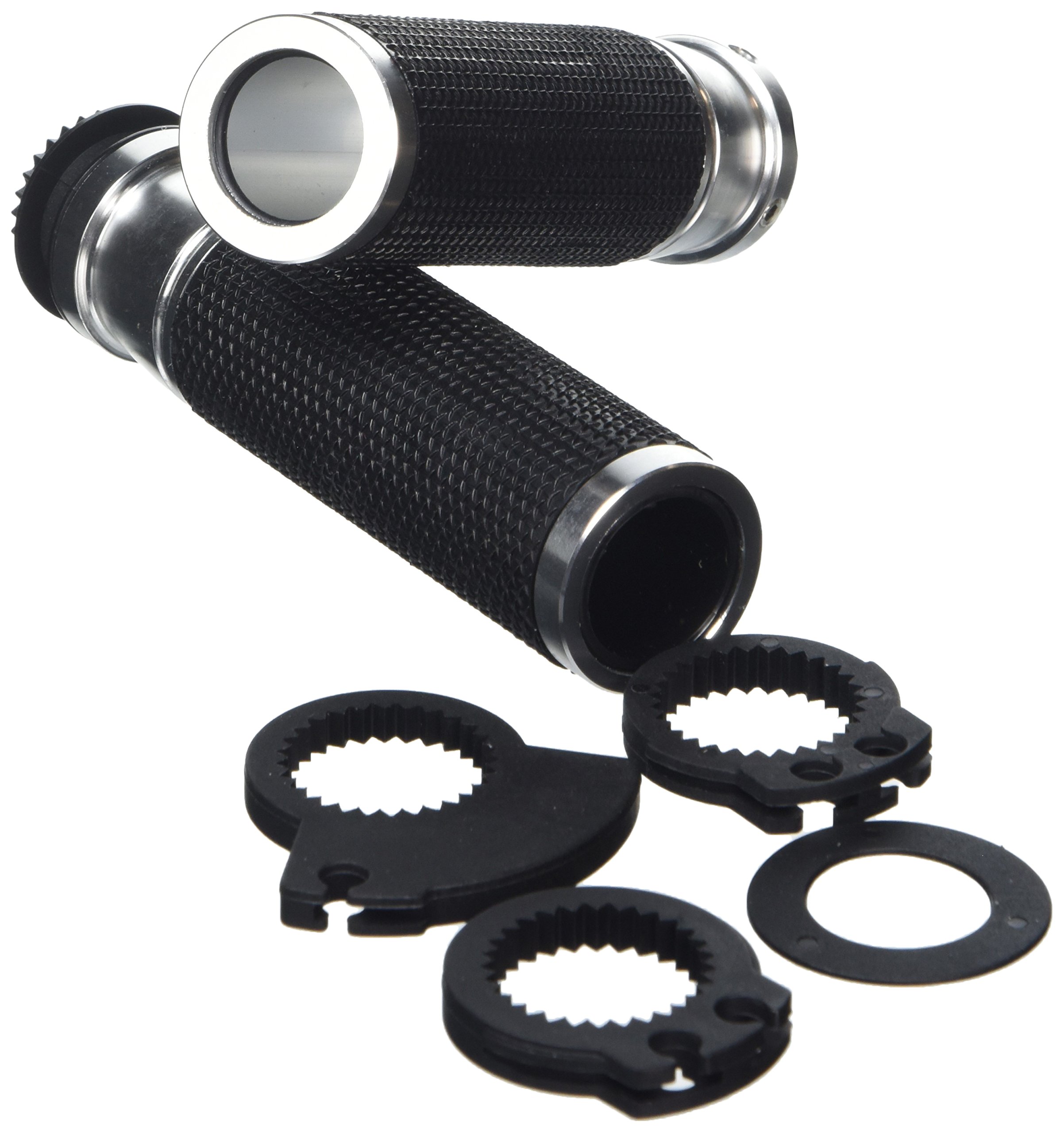 Puig 6326P Grips with anodized aluminum insert and non-slip rubber that improve grip, control and riding comfort, Silver