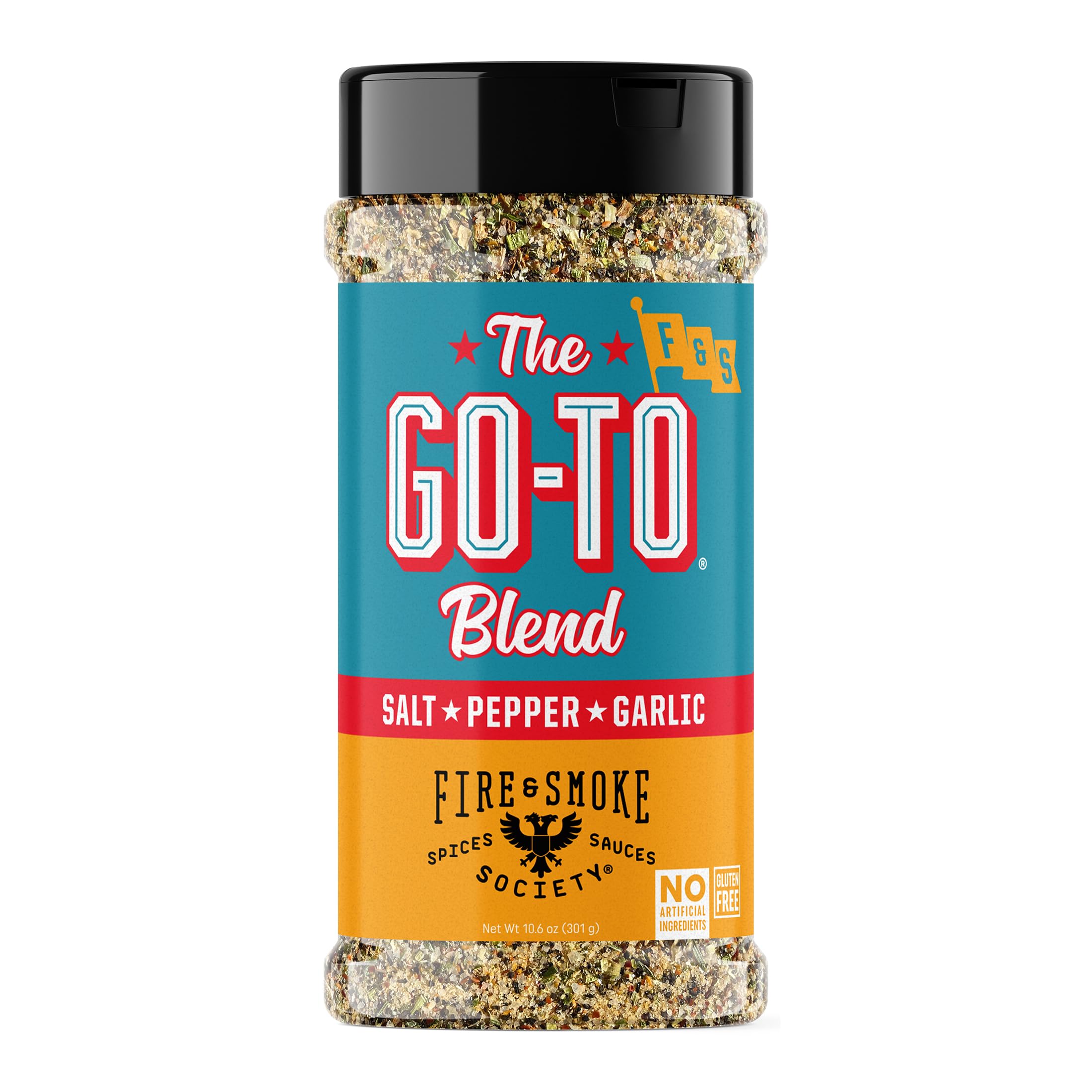 Fire & Smoke Society The Go-To All Purpose Seasoning | BBQ Rubs for Smoking and Grilling | Steak, Chicken, Pork, Burgers, Veggies | Sea Salt, Black Pepper, Toasted Onion, Garlic | XL 10.6 oz