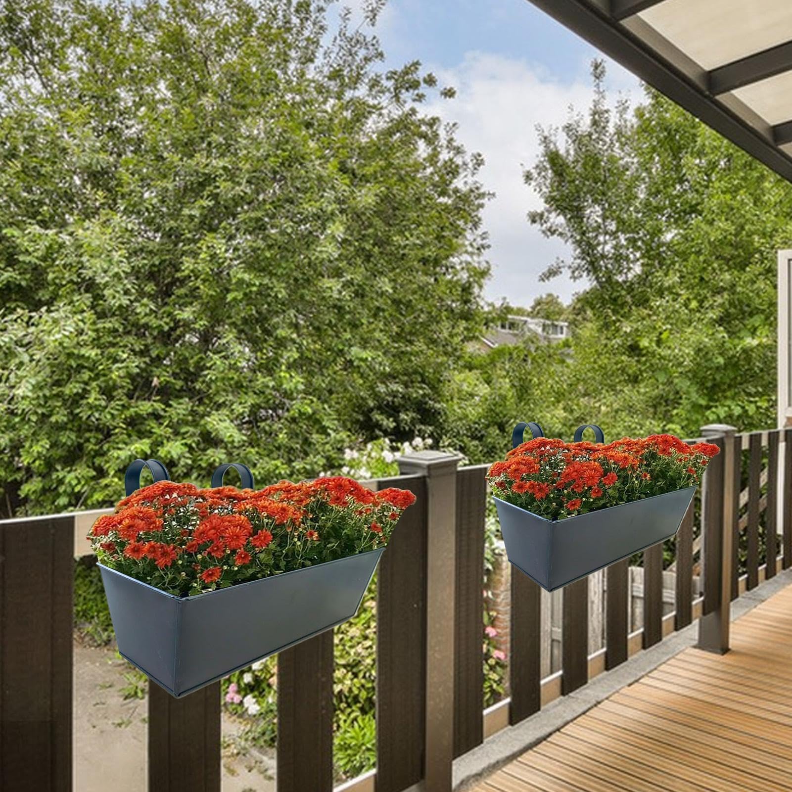 Generico Lot de 3 pots de fleurs rectangulaires suspendus en métal avec crochet amovible pour clôture d'intimité et balcon - Seaux de jardin pour intérieur et extérieur