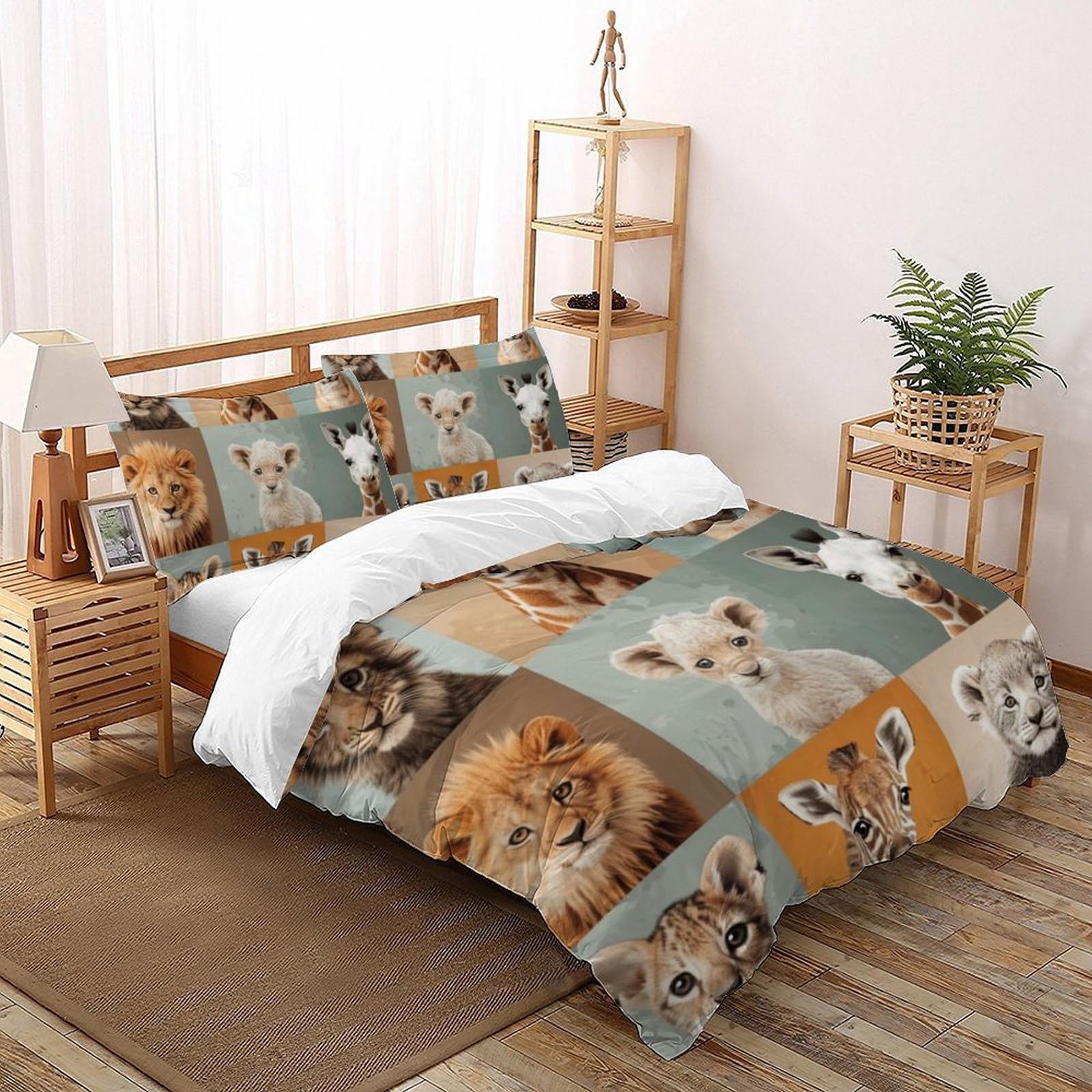 Housse de couette animaux 3D 220x240 cm avec 2 taies d'oreiller pour lit king size
