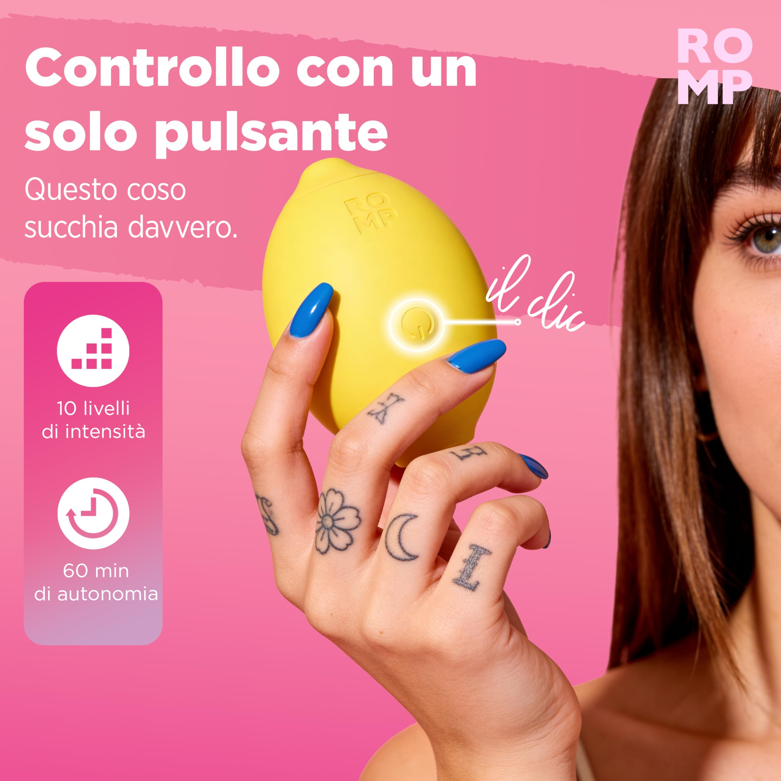 ROMP Lemon Succhia clitoride per donna | Stimolatore clitoride femminile 10 livelli | Ricaricabile | Design Limone| Vibratore clitoride Impermeabile | Sextoys Vibratoreper donna coppie