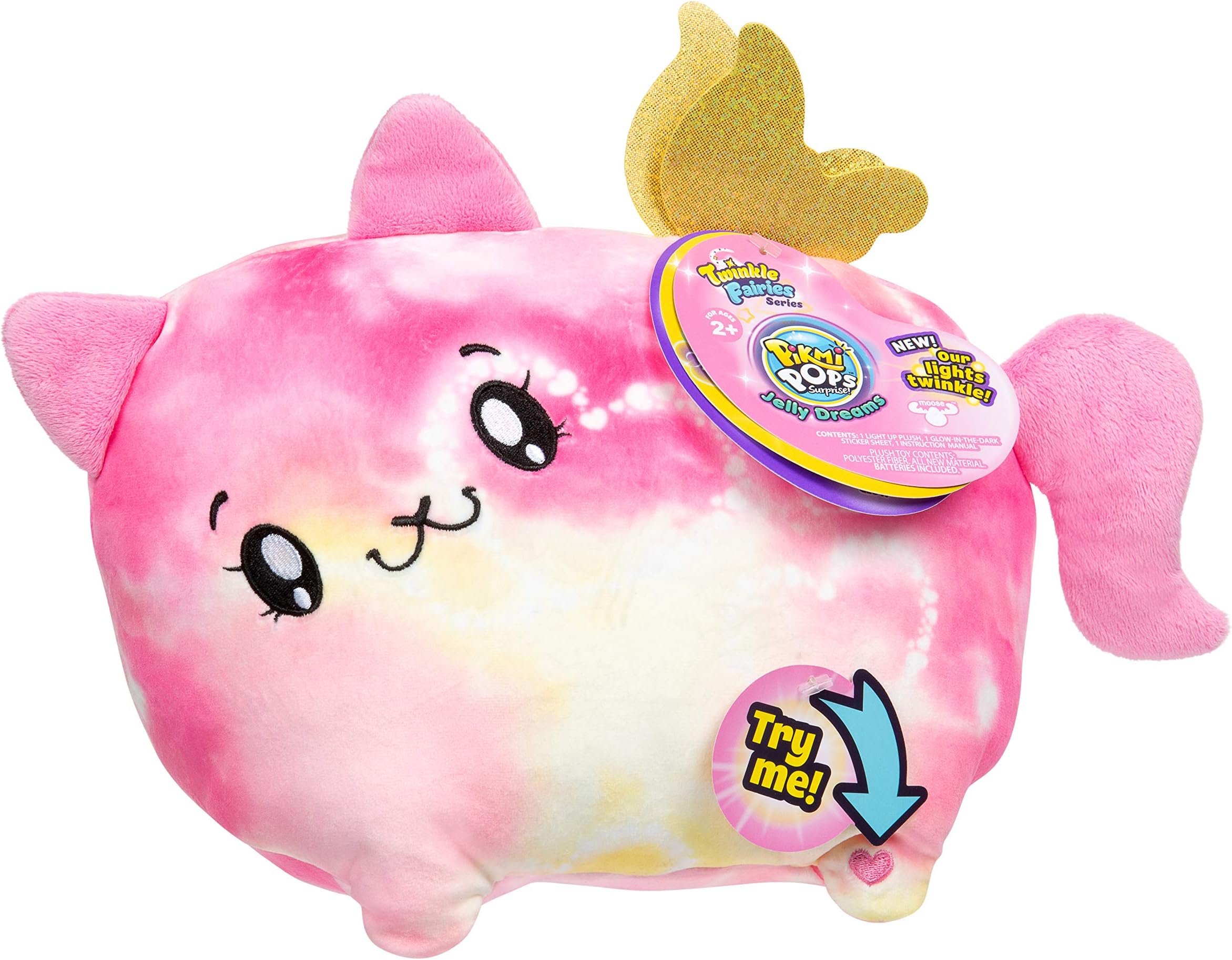 Pikmi Pops Jelly Dreams, twinkle Fairies Series, Beams The Cat LED Light Up Glowing Plush Toy, Multi-color, 11"inch, 75378