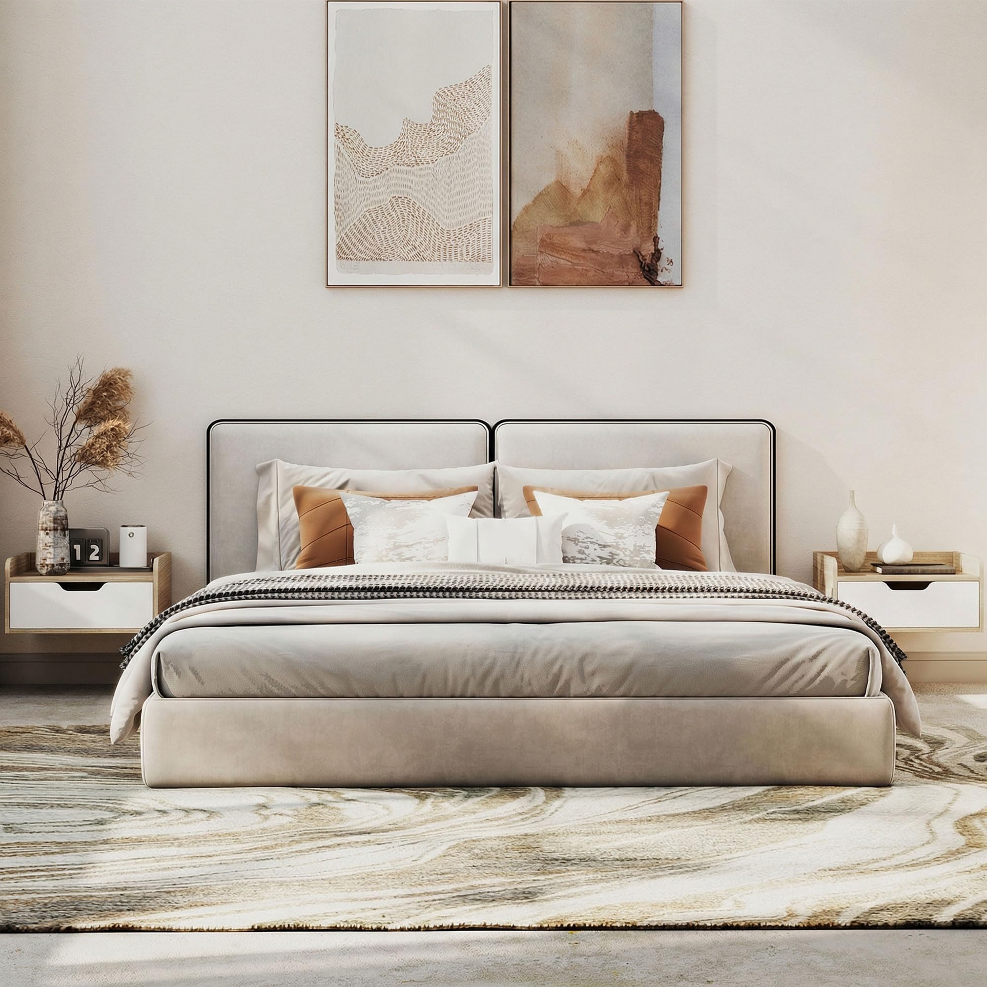 HOMCOM Lot de 2 Tables de Chevet murales, Tables de Nuit suspendues avec tiroir et Plateau à rebords surélevés, Style Moderne, pour Chambre à Coucher, Salon, 40 x 30 x 19,5 cm, Blanc et Bois Naturel