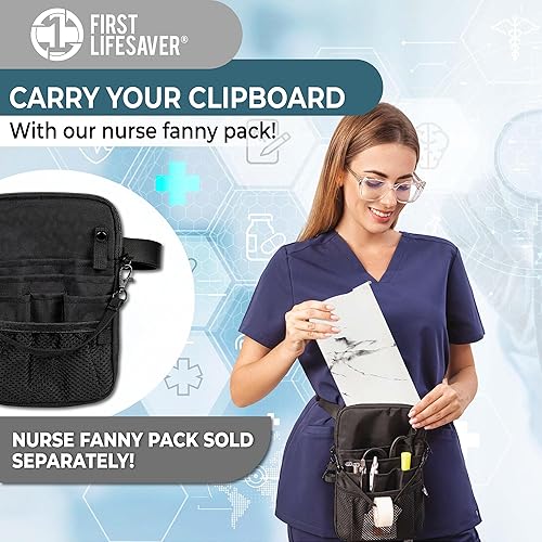 Miniatura 6 de First Lifesaver Portapapeles de enfermería de 3 capas plegables de aluminio para enfermeras, estudiantes de enfermería y médicos (mármol blanco)