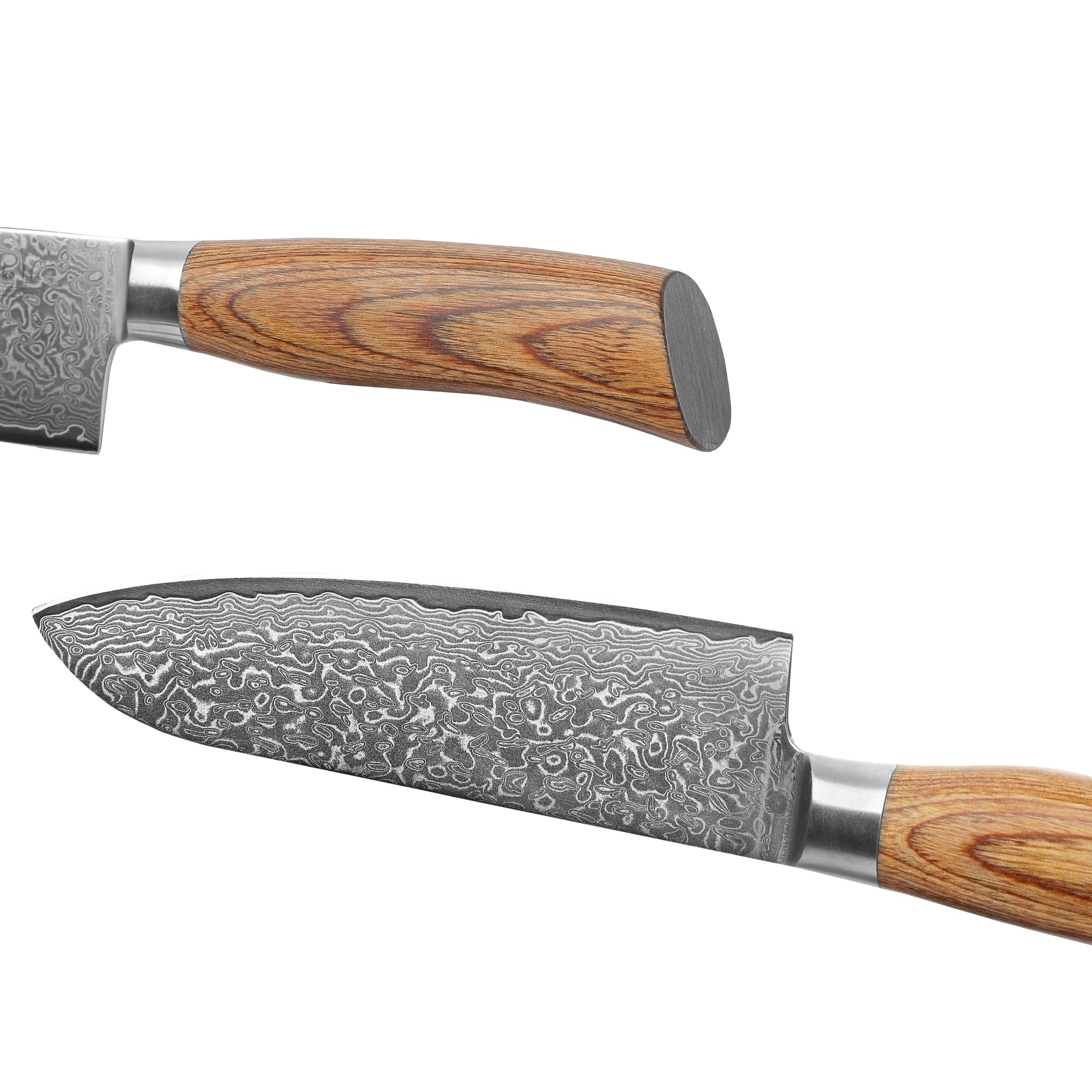 Wakoli EDIB Pro 4-teiliges Messerset aus 67 Lagen Damaststahl mit VG10 Kern | Fleischmesser, Santoku, kleines Santoku und Officemesser; Pakkaholzgriffe, Holzbox, 60 ± 2 HRC, für Fleisch, Fisch und Gemüse