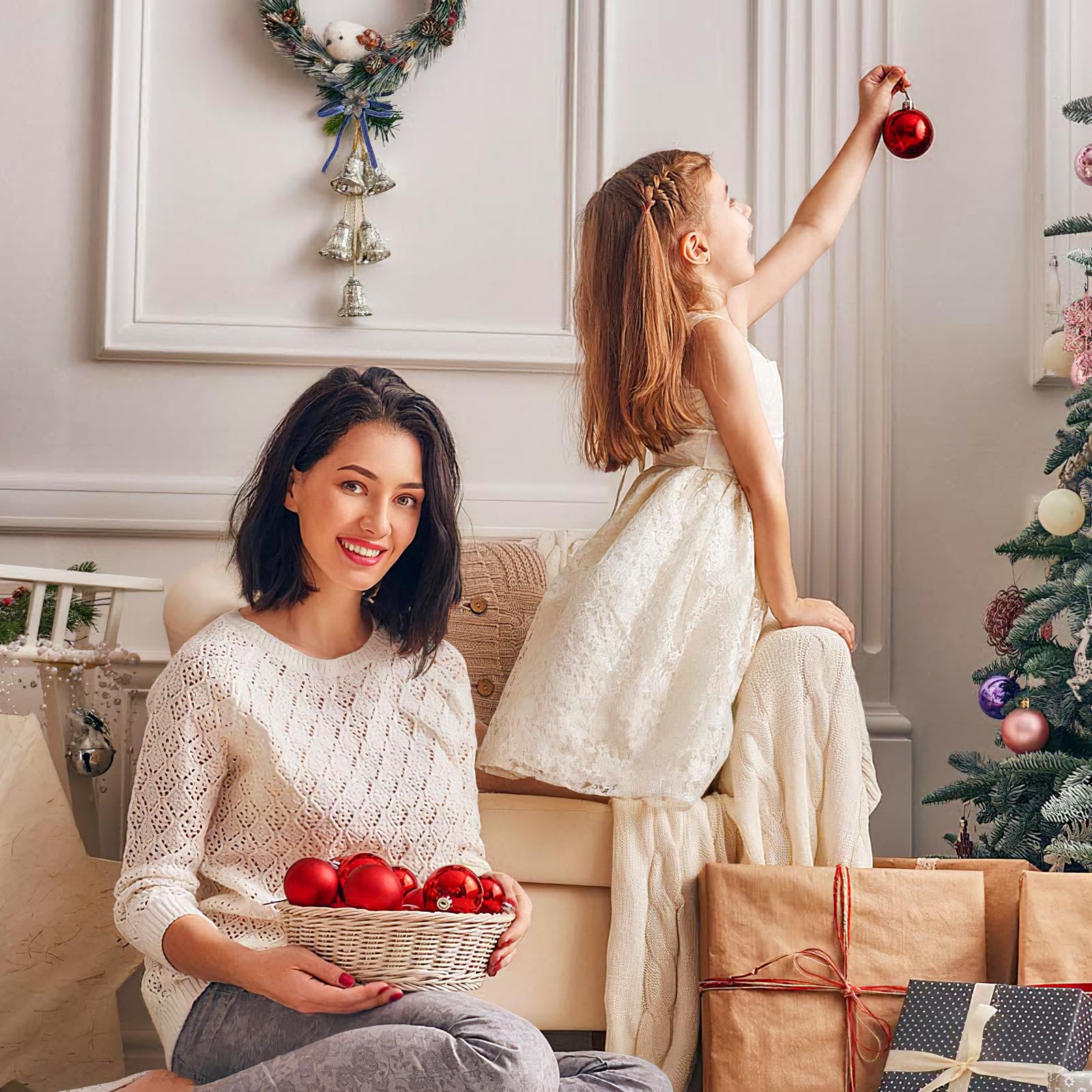 Housoutil 24 Pcs Weihnachtskugeln mit Glänzendem Plattierungsdesign Rote aus Kunststoff als Christbaum Anhänger für Weihnachtsbaum und Festliche Dekoration im Zuhause und Büro