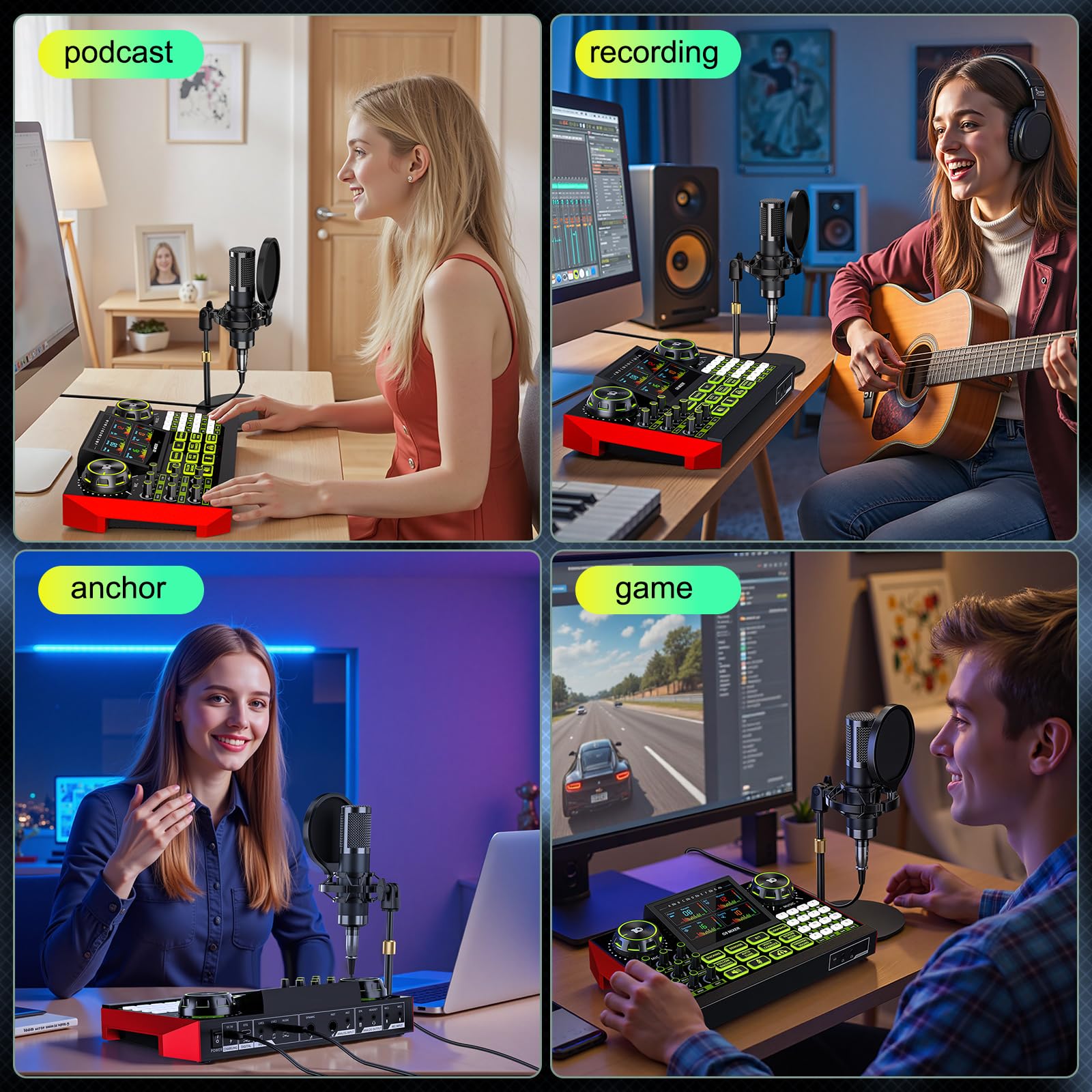 Paquete de equipos profesionales de podcast, configuración completa de grabación de audio para transmisión y transmisión