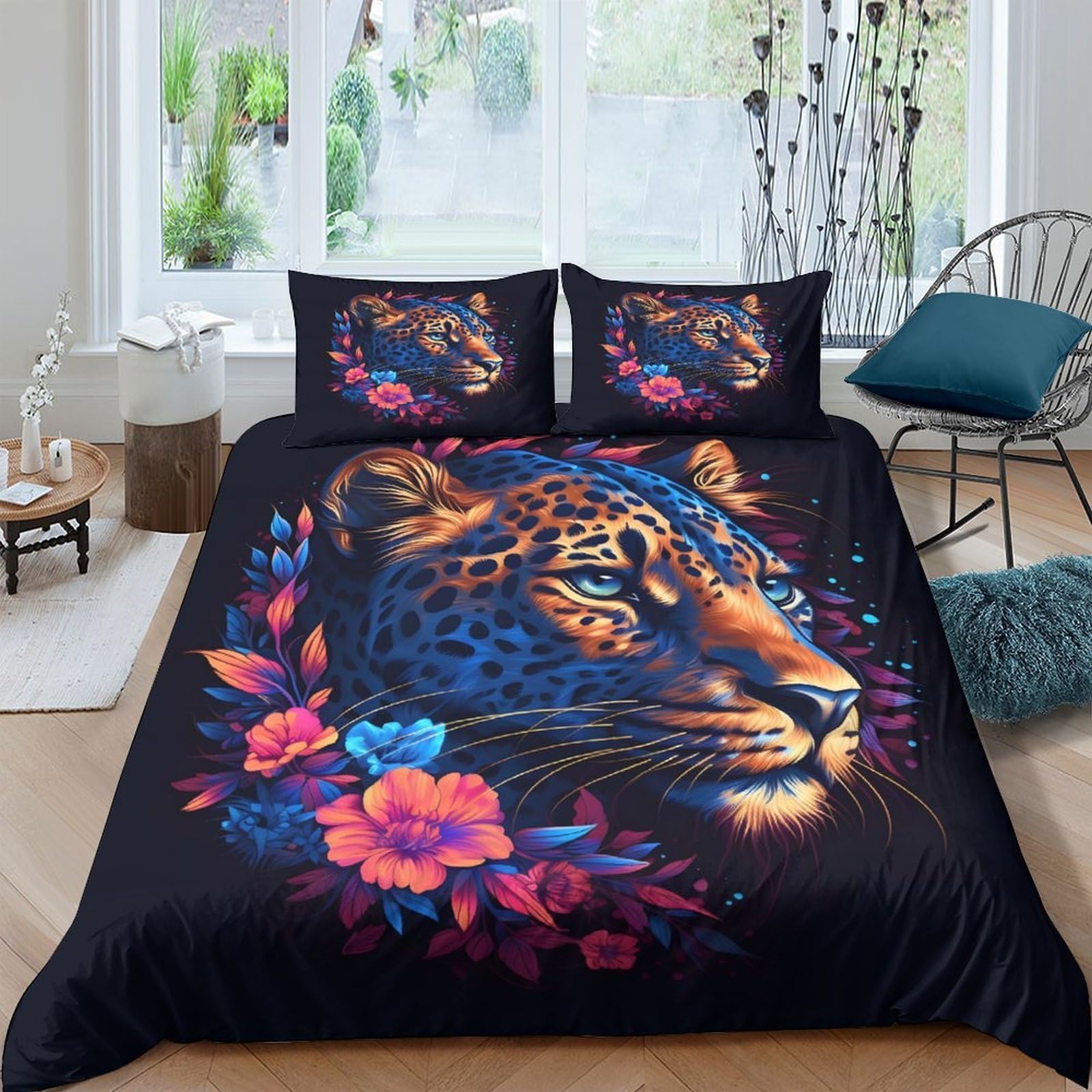 Ctjqhvkz Style-1 3D Printed Leopard Floral Fitted Sheet Microfiber Soft Bed Cover For Bedroom Guest Room Decor Protection Single（135X200cm）