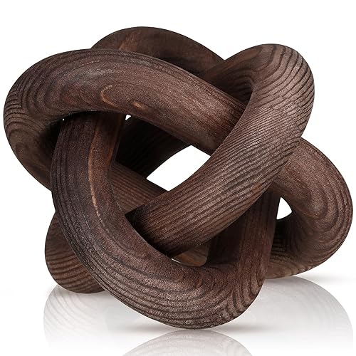 Yalikop 3 Link Wood Knot Decor - Hand Carved Coffee Table Decoration, Boho Chain Link Decor, Modern Shelf, Rustic Objects for Home Living Room Bedroom(Black Walnut) - Black Walnut