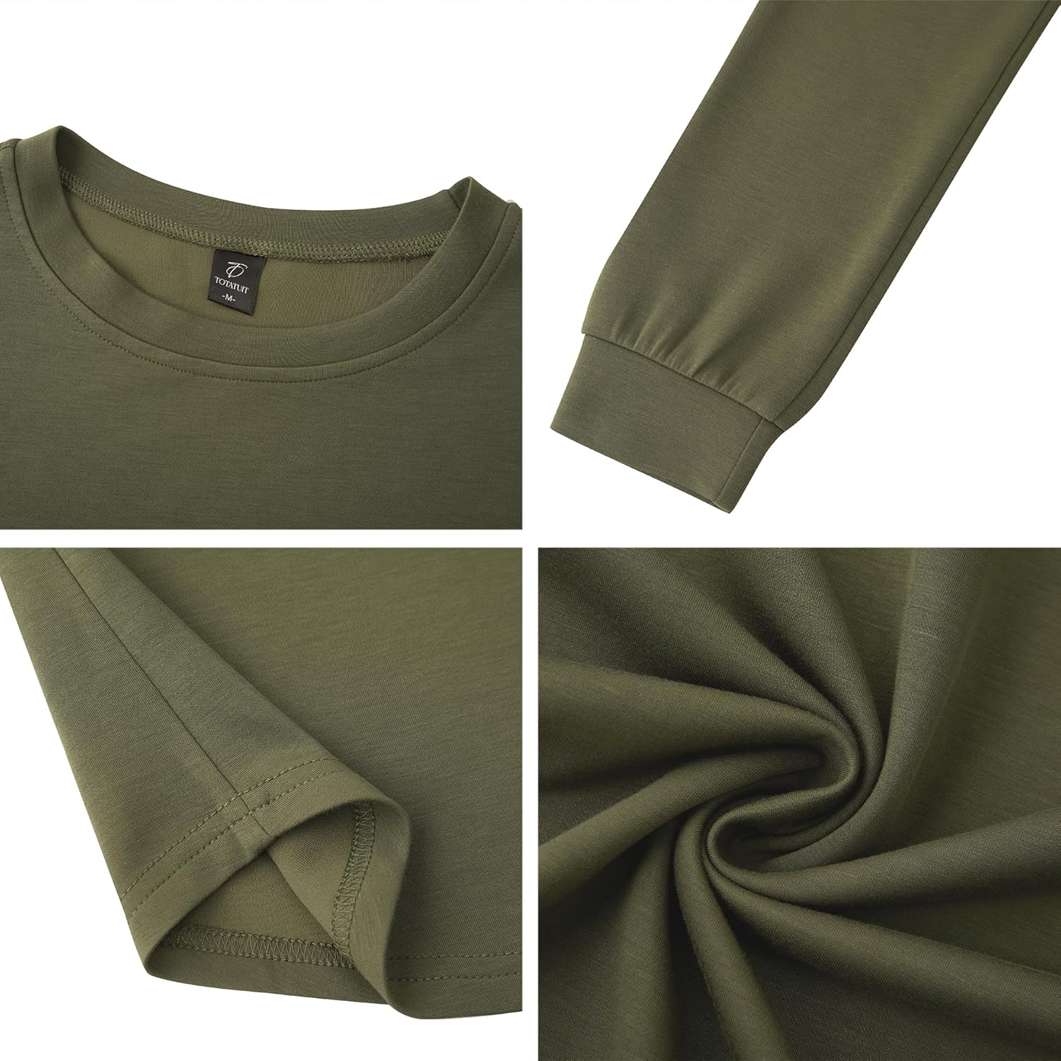 Totatuit Women Casual Long Sleeve Crop Tshirts Crewneck Loose Cropped Tee Basic Plain Fall Sweatshirts Drop Shoulder Army Green Medium - Image 6