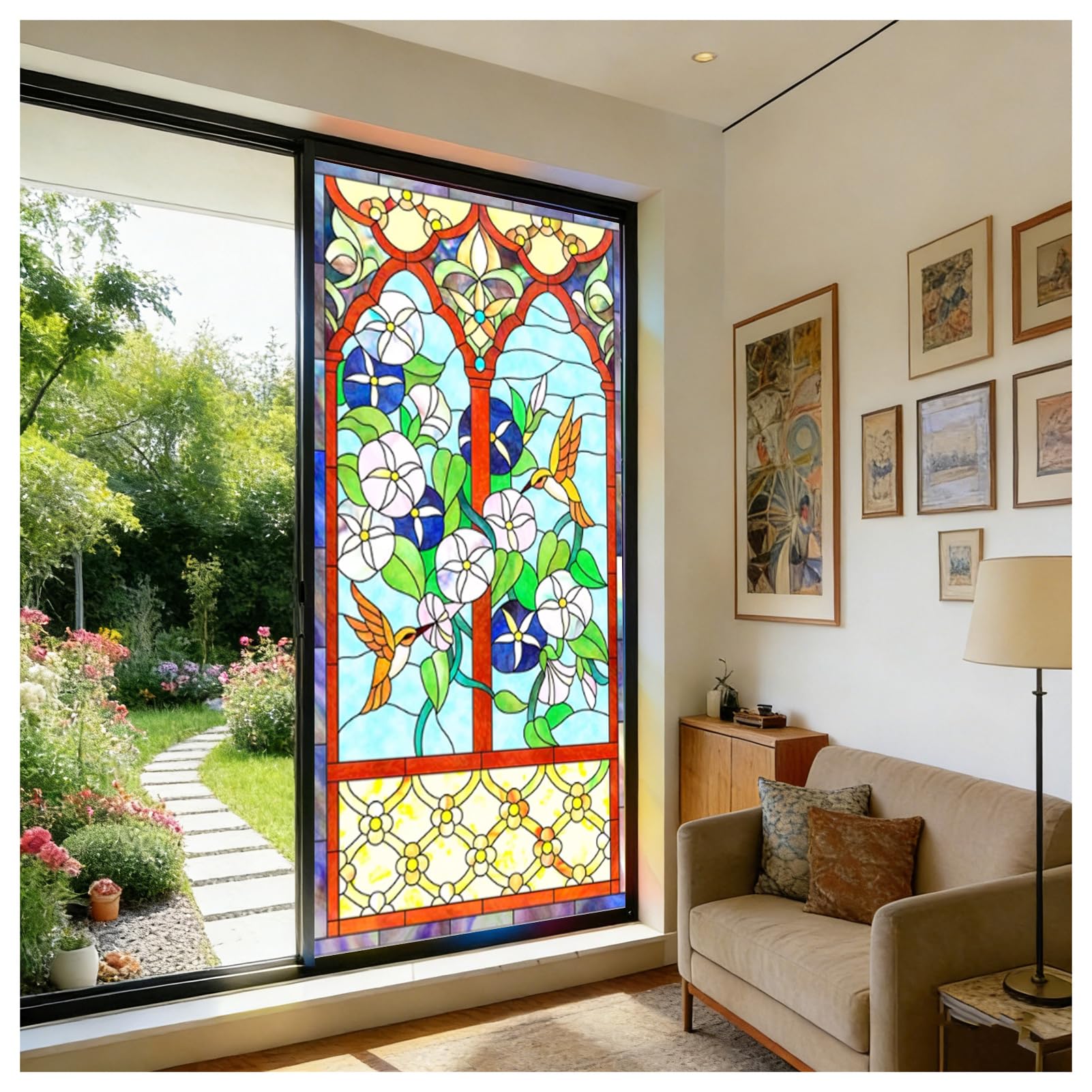 Buntglas Fensterfolie Blickdicht Sichtschutzfolie Fenster Milchglasfolie Wellenglas Statische Aufkleber ohne Klebstoff Wiederverwendbar Geeignet für Wohnzimmer Küche,9u,90x200cm