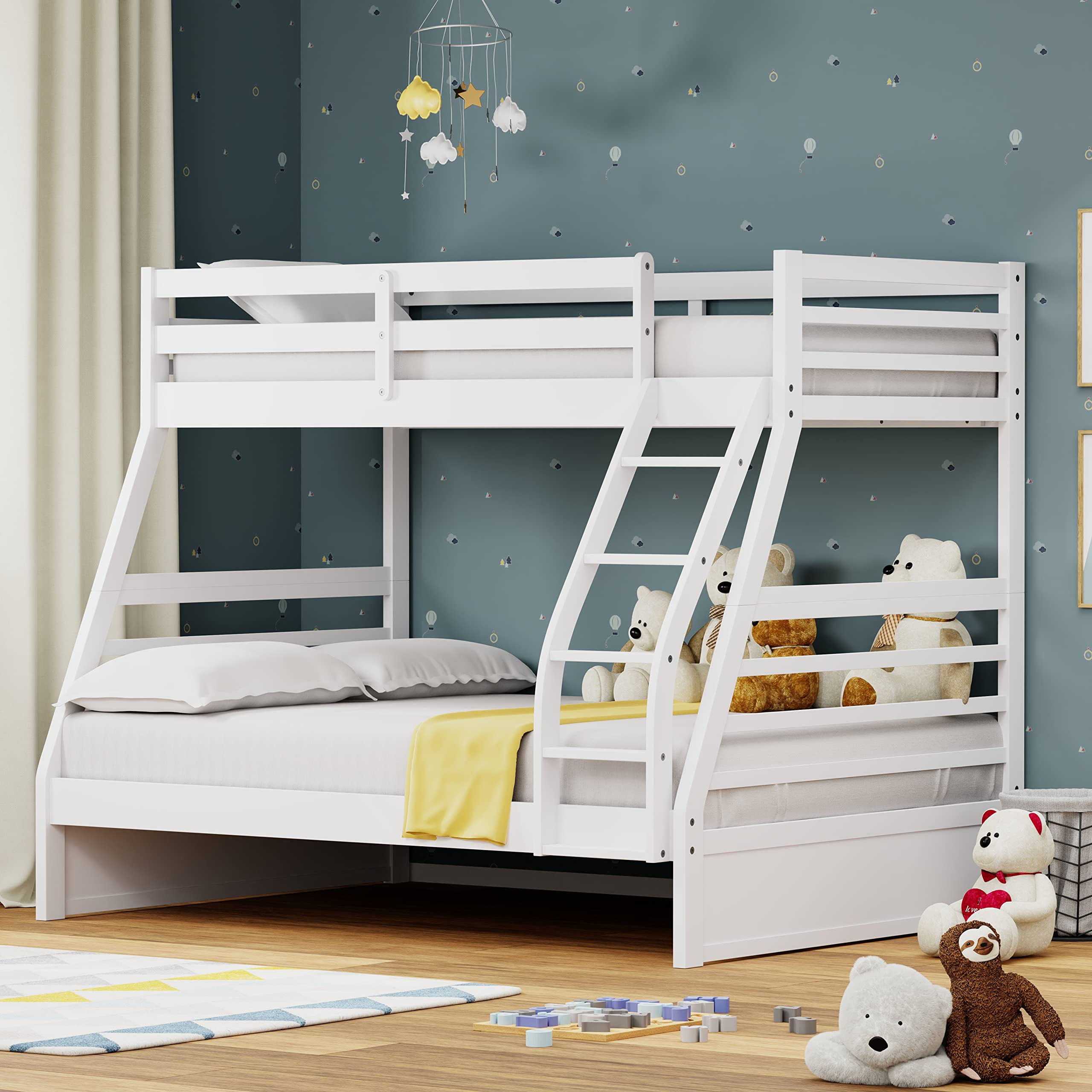 Glenwillow Home Plana Solid Wood Twin Over Full Bunk Bed in White- INCOMPLETE