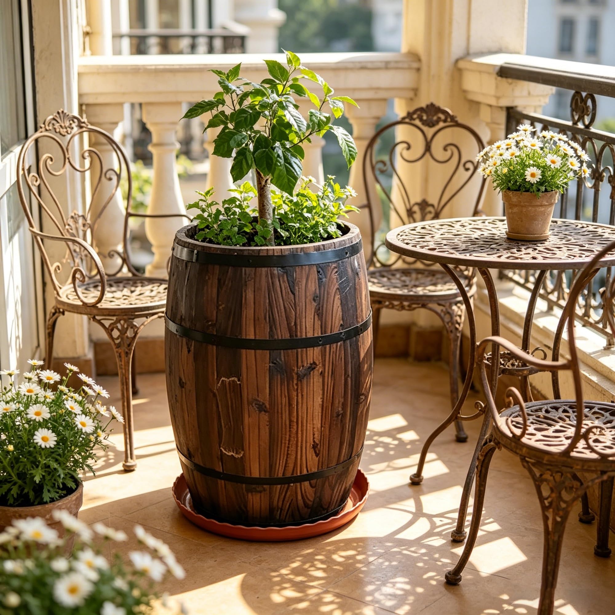 Vaso da fiori rotondo in legno, resistente alle intemperie, per interni ed esterni, perfetta per casa, patio, giardino e cortile (60 x 34 x 40 cm)