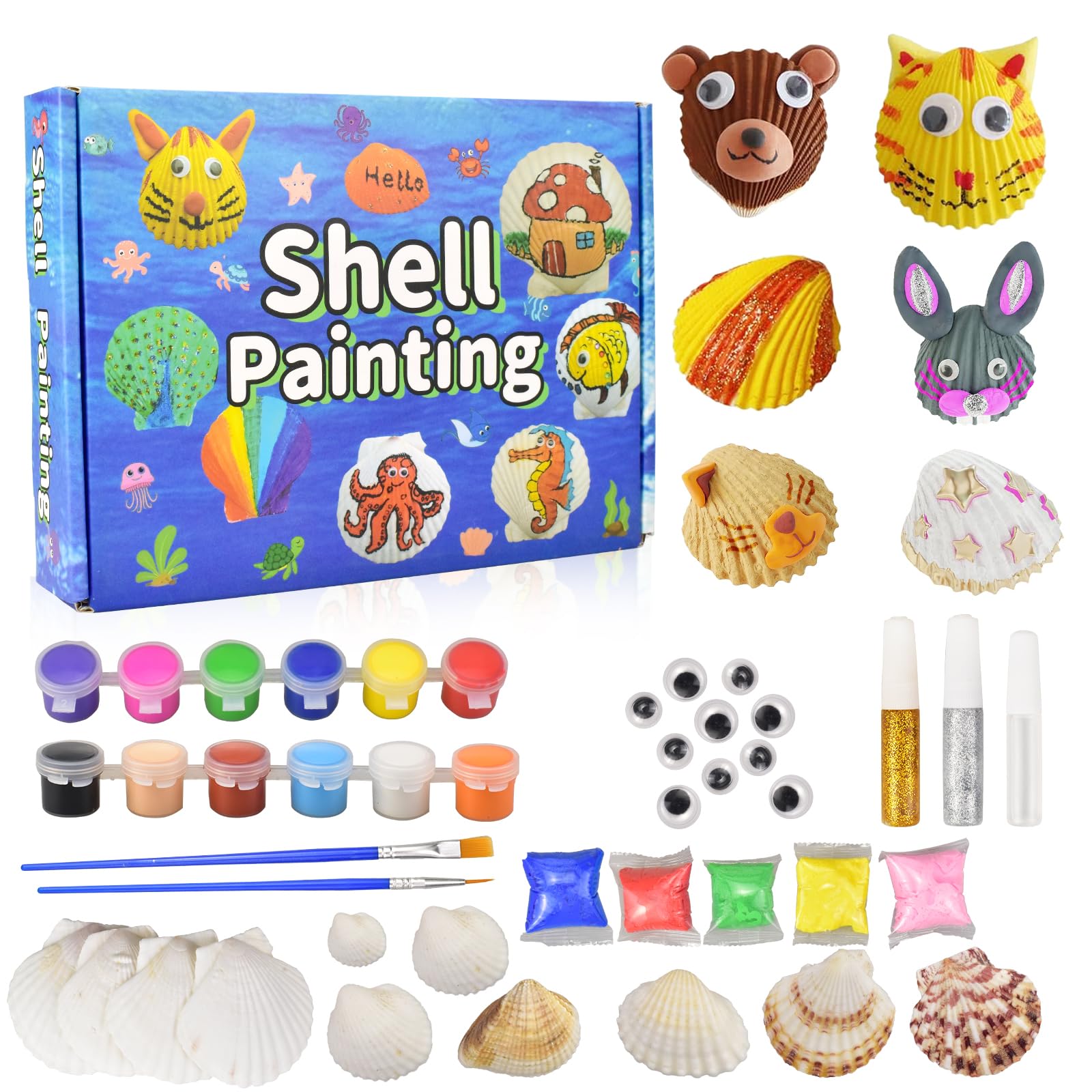 FSCXXKids Sea Shell Painting Kit, Arts and Crafts DIY Shell Painting Kits for Kids, DIY Creative Craft Toys Art and Craft Birthday Gifts for Boys Girls Kids
