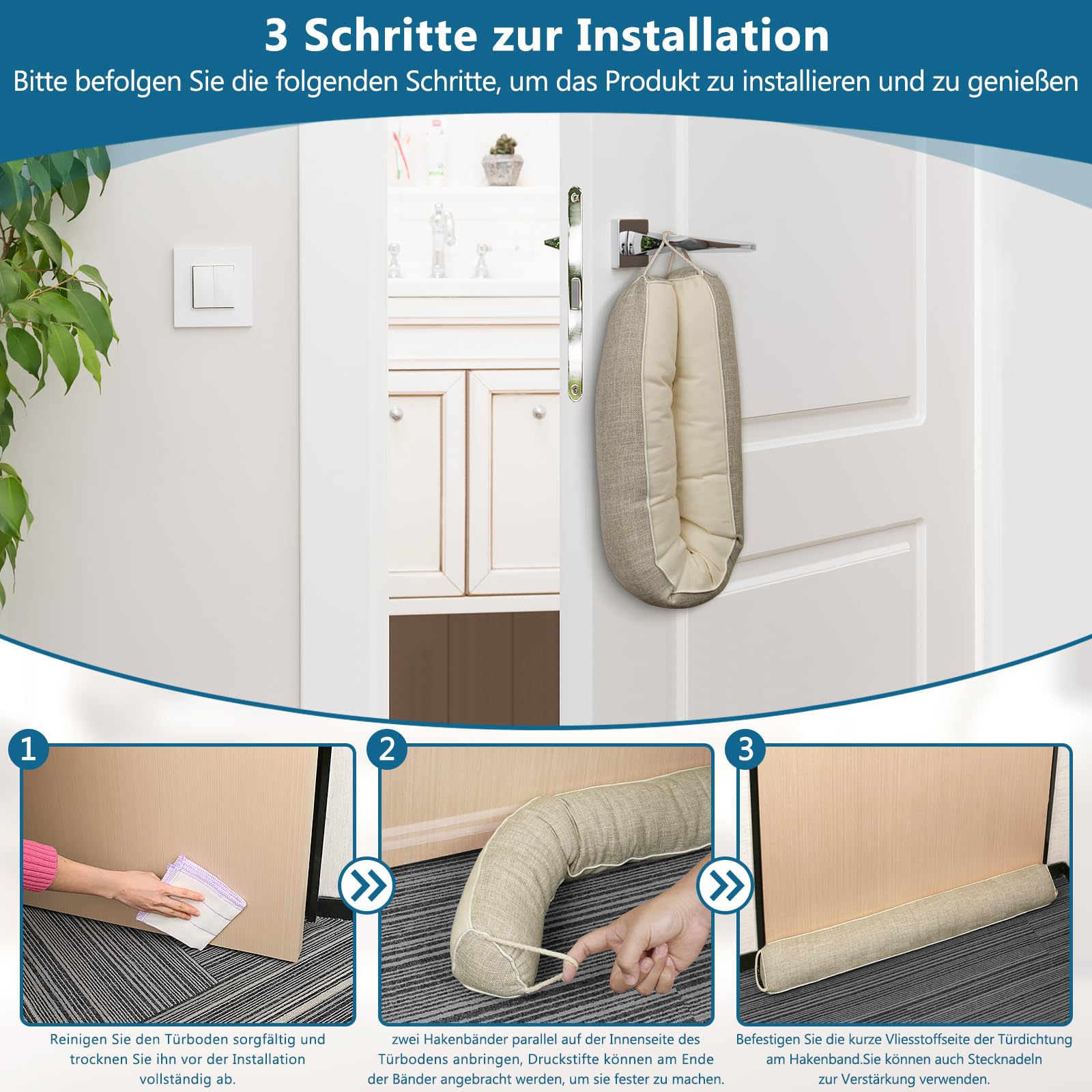 HooTown Zugluftstopper für türen, 102cm Schwerer Zugluftstopper tür Zugluftstopper Windstopper Türluftstopper für Schutz Zugstopper Türluftstopper Haustür Kältestopper für Türen & Fenster, Beige