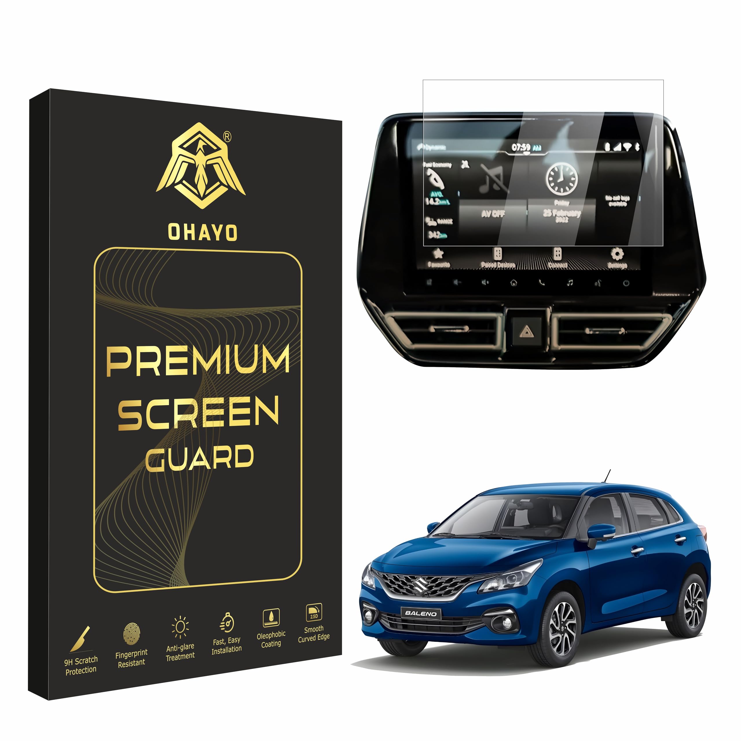 OHAYO 9H Hard Car Display Screen Protector for Maruti Suzuki Baleno 2022 to Present 9 Inch Infotainment System | Alpha Model Touchscreen Guard | Scratch Resistant Military Strength Film | HD Clear, Bubble Free, Not Tempered Glass-image-3