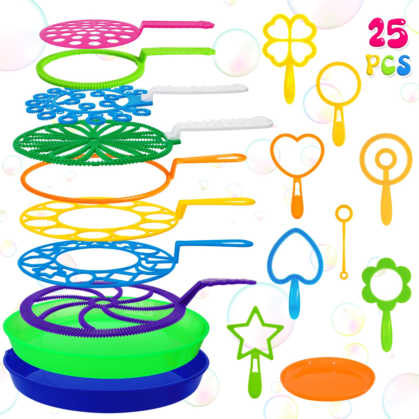 Roberly 25 PCS Big Bubble Wands Set with Tray Solution, Giant Bubbles Wands Toys for Kids Adults Summer Outdoor Activities Birthday Gifts Party Favors