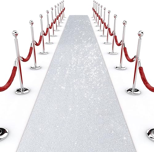 Shihanee Camino de pasillo de lentejuelas para boda, con purpurina, alfombra de boda con cinta de alfombra, brillante, para baile de graduación, al