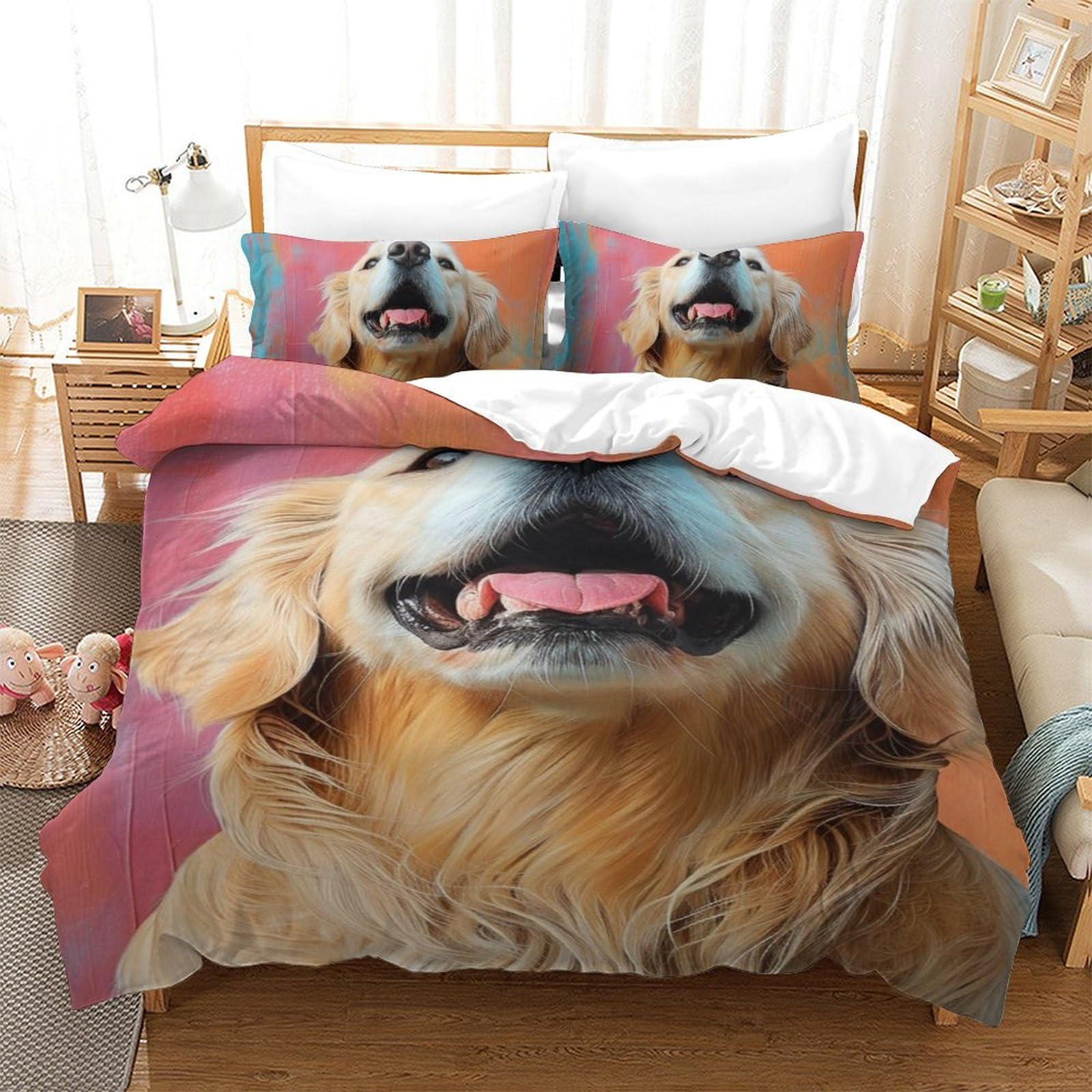 Couette Golden Retriever lit simple pour offrir une ambiance chaleureuse et réconfortante