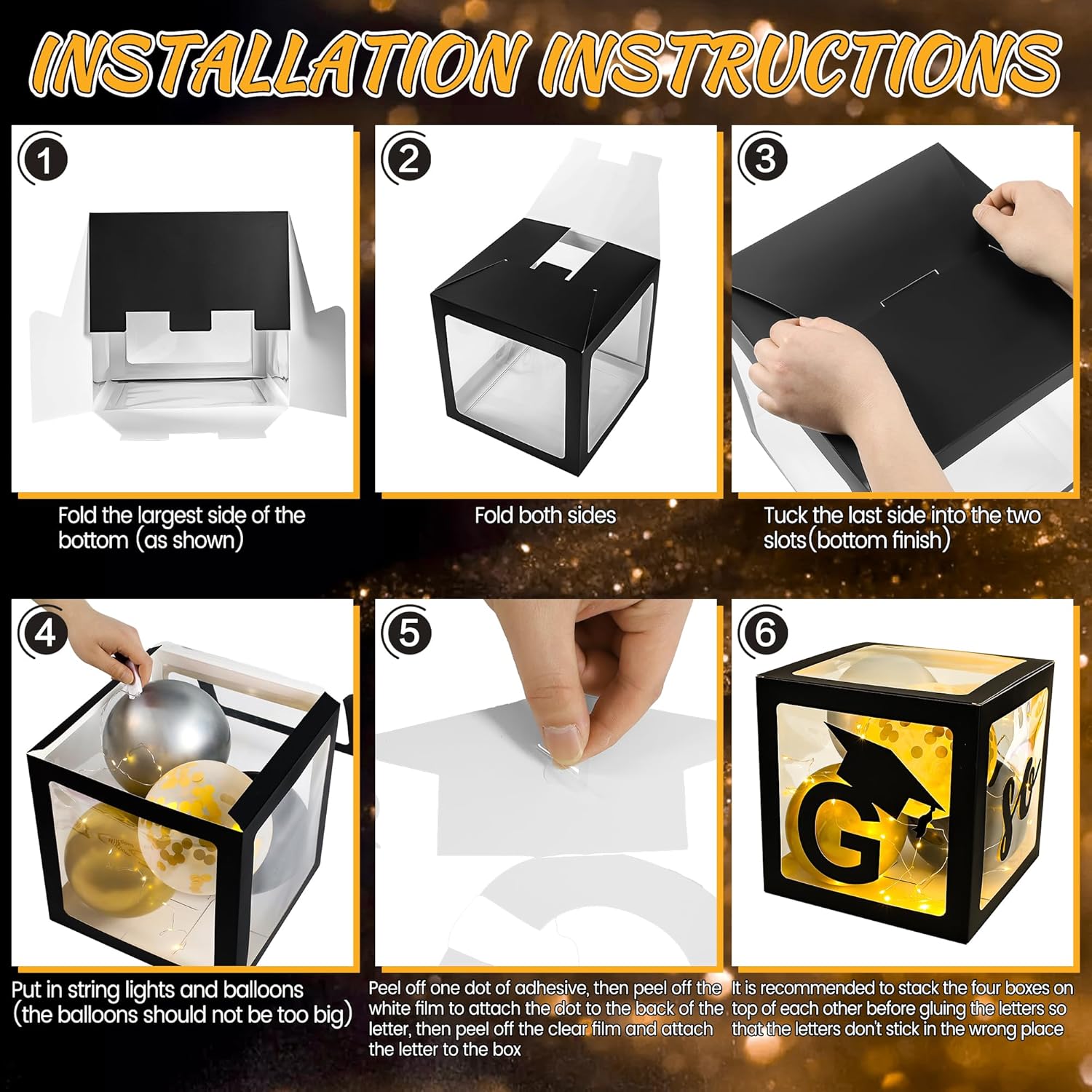 AYGXU Graduation Decorations 2026-Graduation Party Decorations,Graduation Balloons Boxes(4PCS) with LED Light Strings & Letters 2026 GRAD So Proud of You,Party Favors For Any Grades Class.