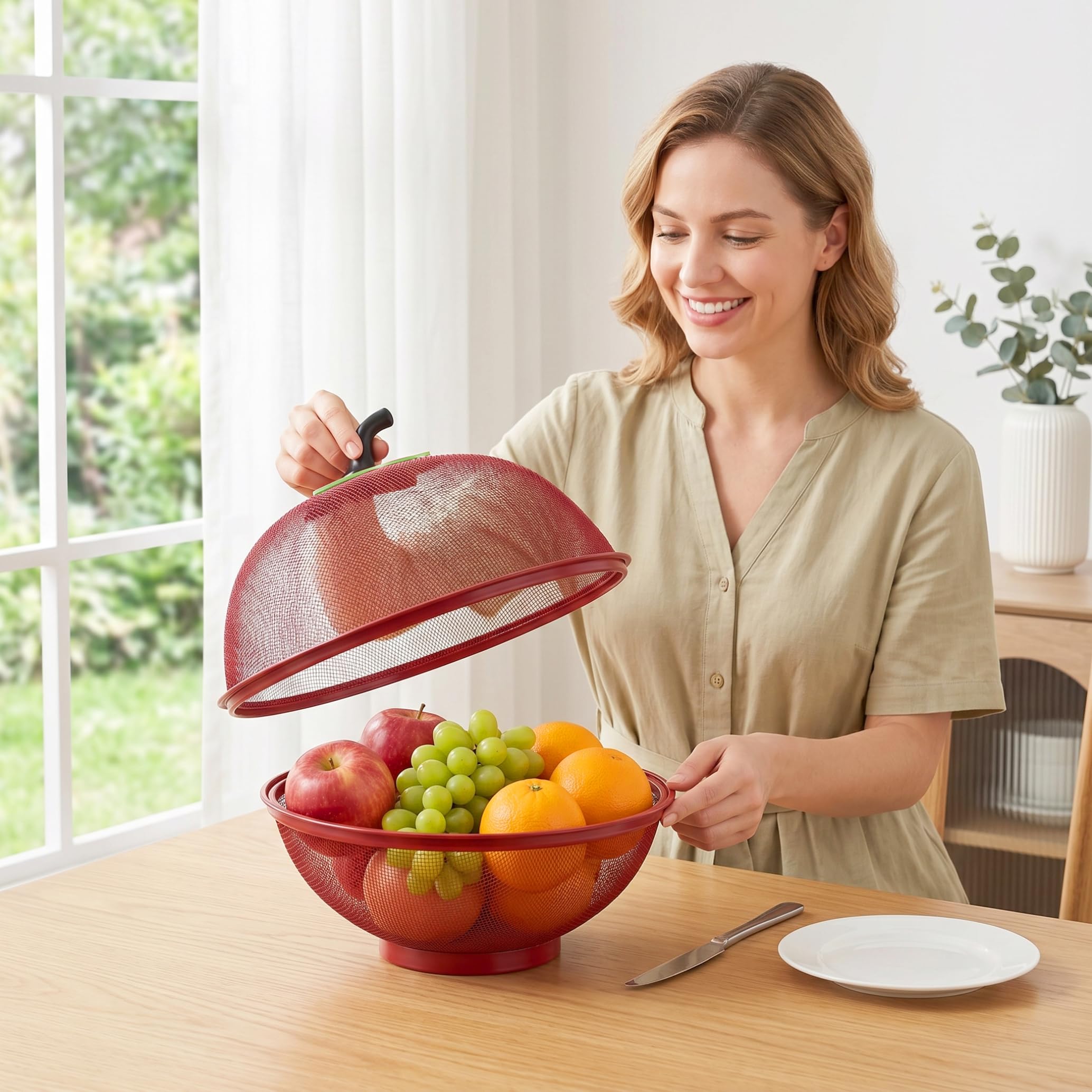 Cesto per frutta con coperchio, a forma di mela, colore: rosso