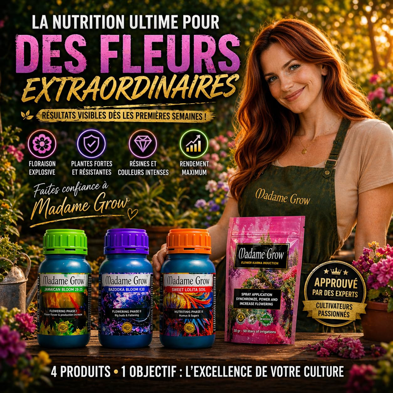 MADAME GROW - Engrais Organique de Floraison - KIT TATOO BLOOM - (3x 250ml + 30g)