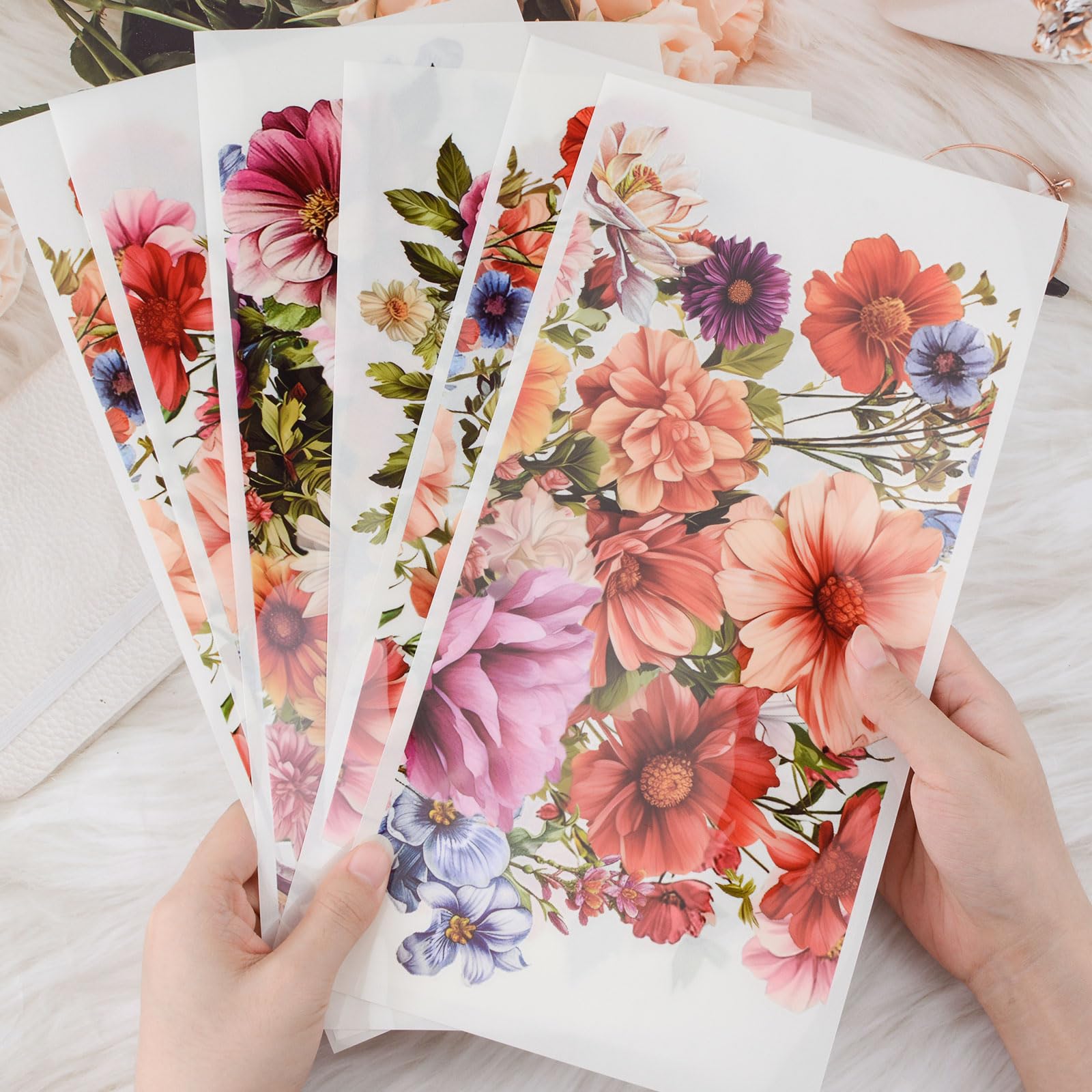 WANDIC 6pcs Rub On Transfer Sticker, Vintage Flower