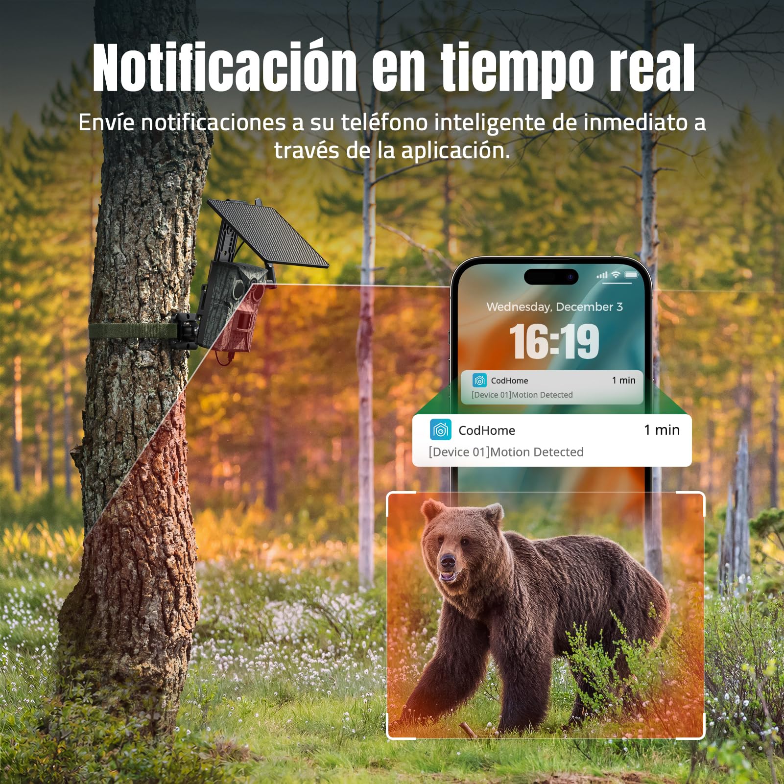DEATTI 4G Solar Camara Fototrampeo con App Reconocimiento Animal por AI, 2K