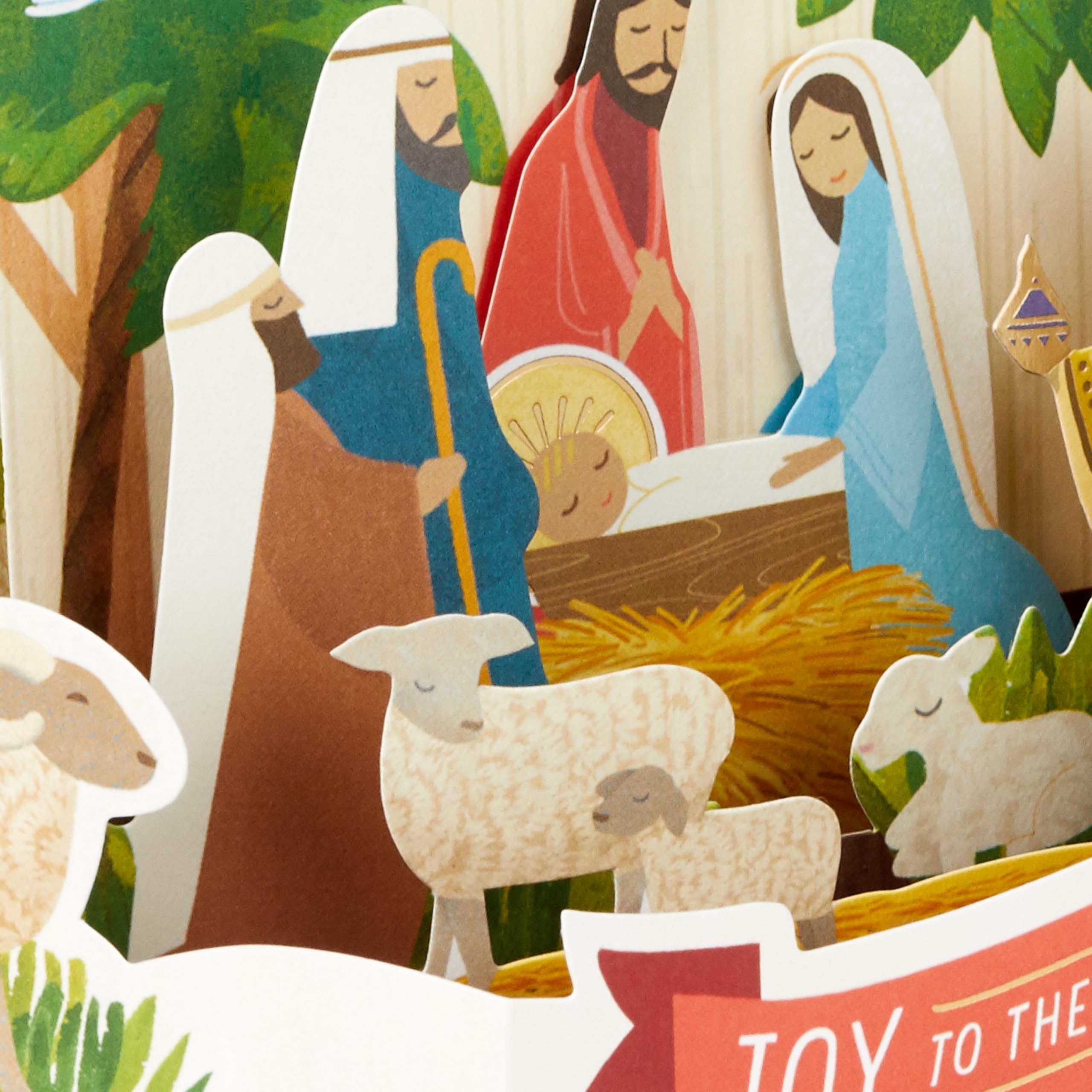 Hallmark Christmas Card, Nativity Scene Design, 3D and Pop Up Card, Religious Card, Green, Red, Multicoloured - Image 3