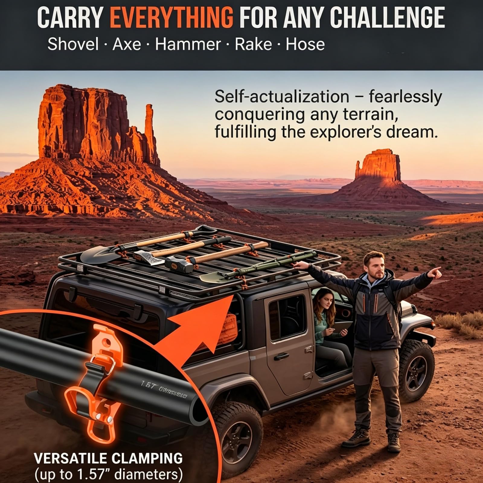 Sichern Sie Ihre Schaufel am Dachträger und Laderaum – Schwerlast-Gummiklammerhalter für Offroad-Fahrzeuge, passend für Schaufeln und Äxte 0,67"-1,57" – 6 Stück,Orange