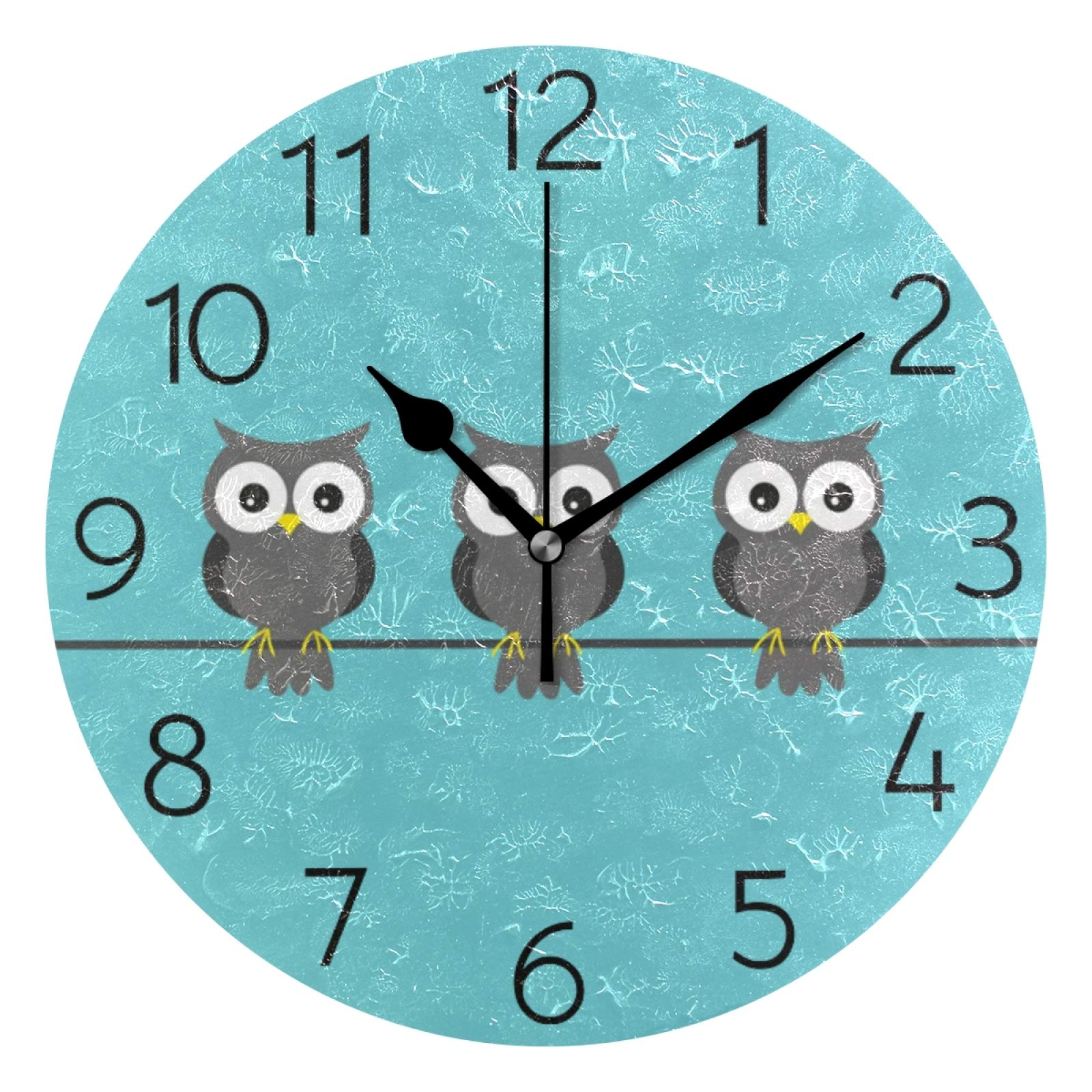 UNISE Blue Owl Round Wall Clock Silent Non Ticking Battery Operated Decorative Acrylic Wall Clock Humming Bird Creative Clock for Home School Office Kitchen