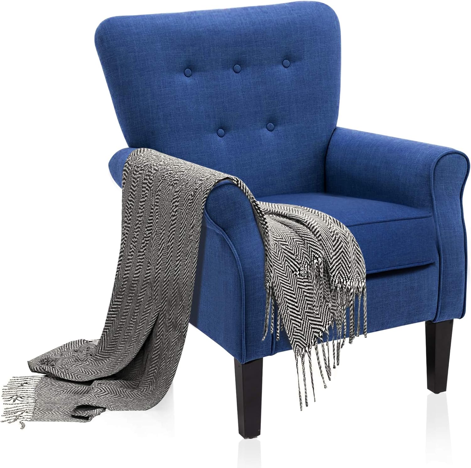 Mid Century Accent Chairs, Modern Arm Chair with Button Tufted Design, Ergonomic Single Sofa Chair for Small Apartments, Living Room or Bedroom, Dark Blue : Home & Kitchen