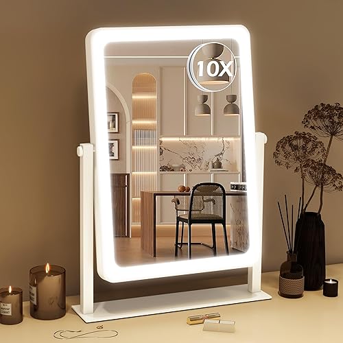 FENNIO Espejo de tocador con luces, espejo de maquillaje iluminado de 12 x 16 pulgadas con control táctil inteligente, 3 modos de color y brillo FENNIO Espejo de tocador con luces, espejo de maquillaje iluminado de 12 x 16 pulgadas con control táctil inteligente, 3 modos de color y brillo