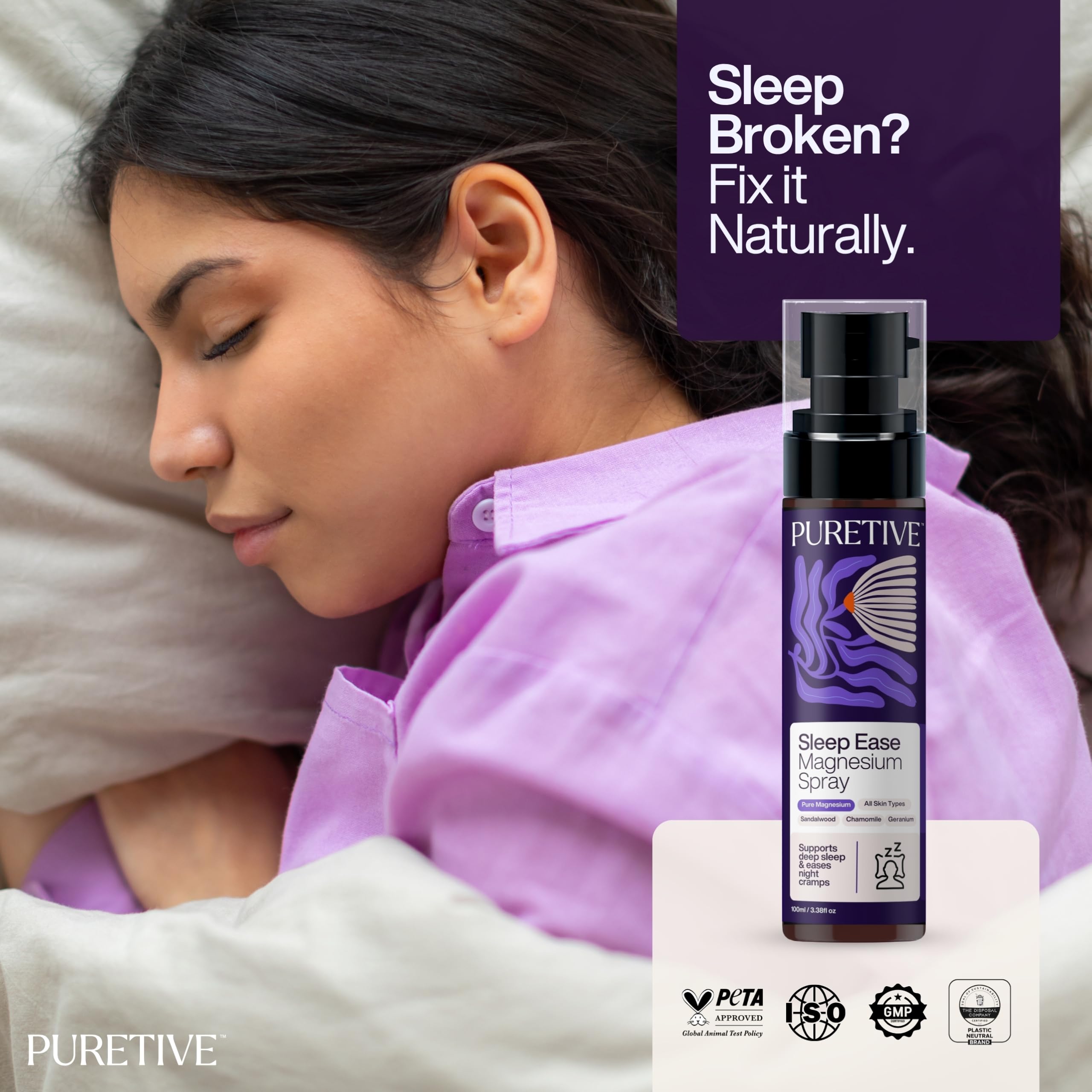 Puretive Sleep Ease Magnesium Oil –Natural Transdermal Topical Magnesium for Pain Relief & Fast Muscle Recovery & Deep Sleep Fast Absorbing | Calms Night-Time Restlessness | Promotes Relaxation & Better Sleep Quality | 100 ml — Amazon image 6