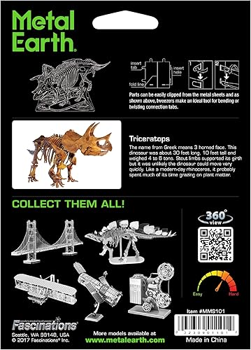 Miniatura 2 de Metal Earth Triceratops Skeleton 3D Kit de modelo de metal con pinzas Fascinaciones