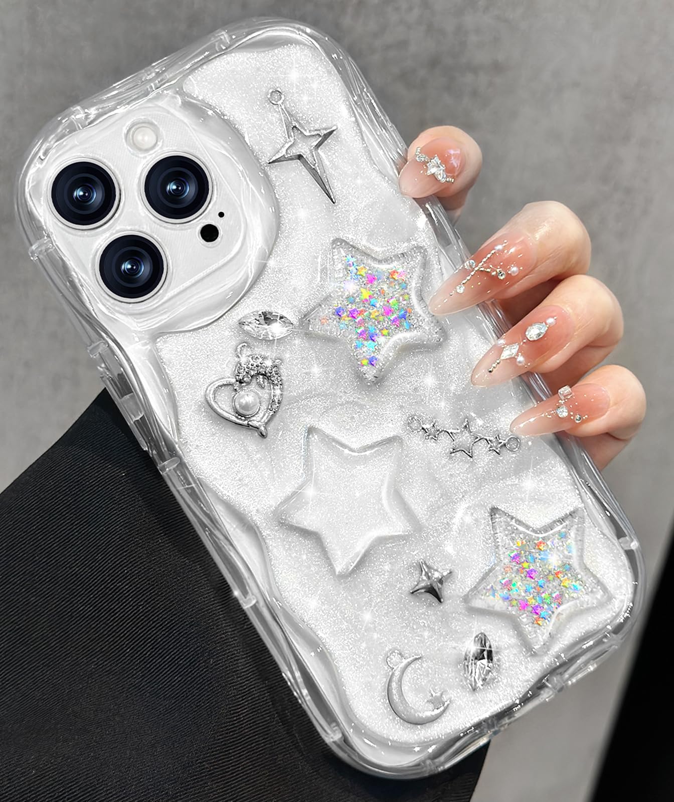 Toycamp for iPhone 13 Pro Max Case Cute - Women Girly Girls Glitter Phone Cover 13 ProMax Kawaii Sparkle Bling Shine Aesthetic Pretty Unique Wave