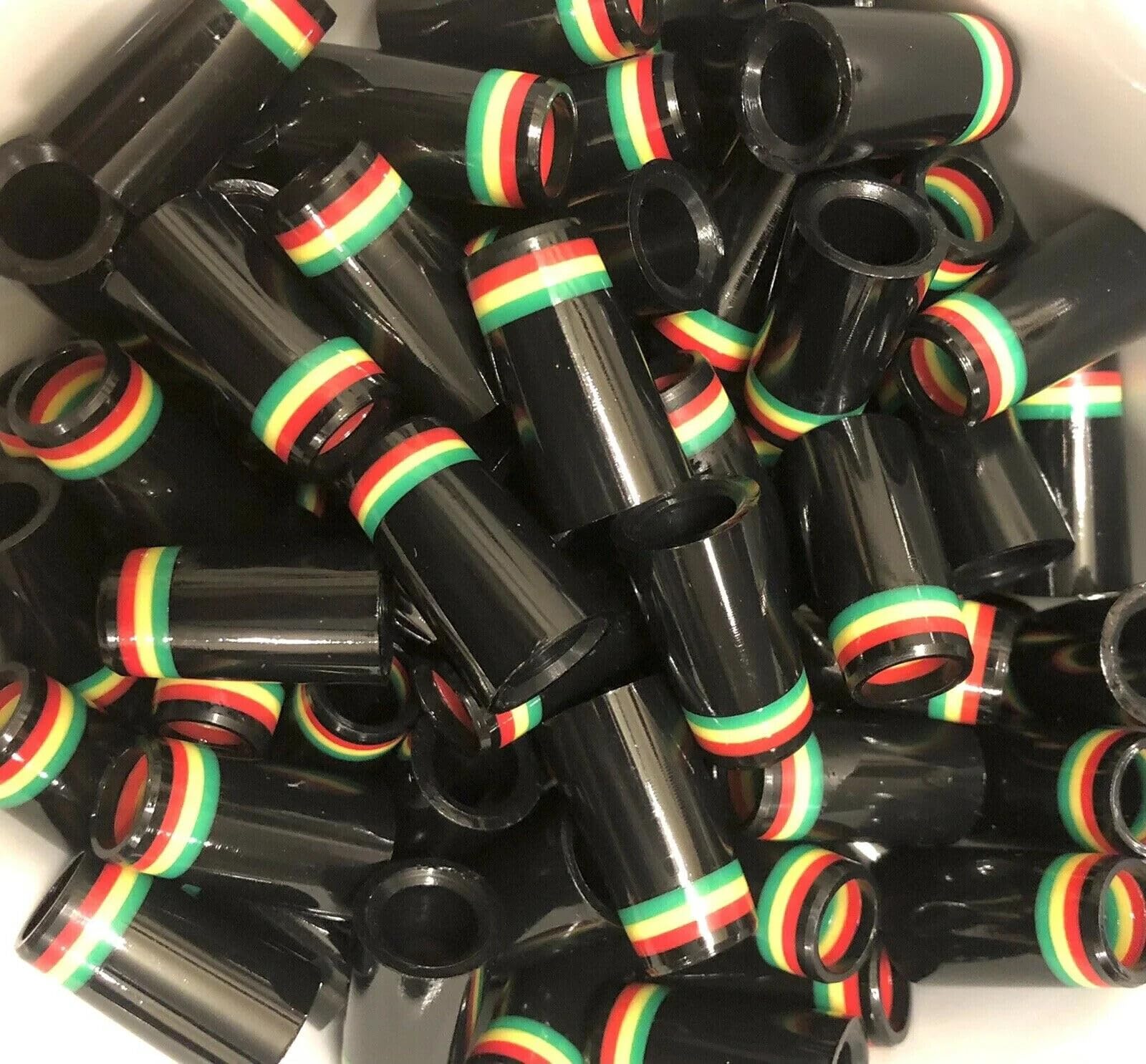 The Golf Club Trader (12) Premium Quality Iron Ferrules Black w/Red, Yellow & Green Rasta Rings 1”