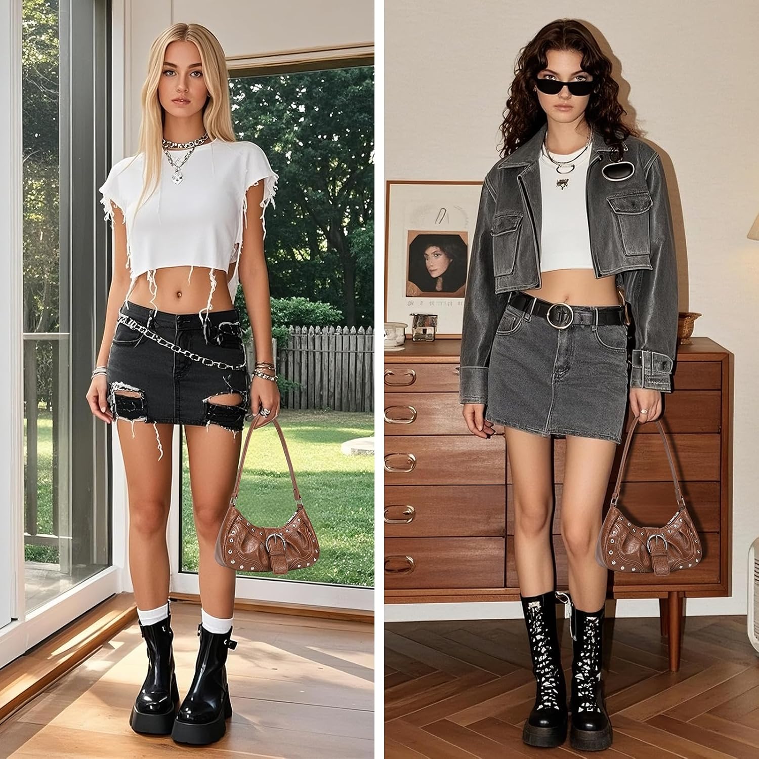 Y2K Purse Small Shoulder Bags for Women with Rivets Punk Style Goth Grunge Emo Handbag - Image 2