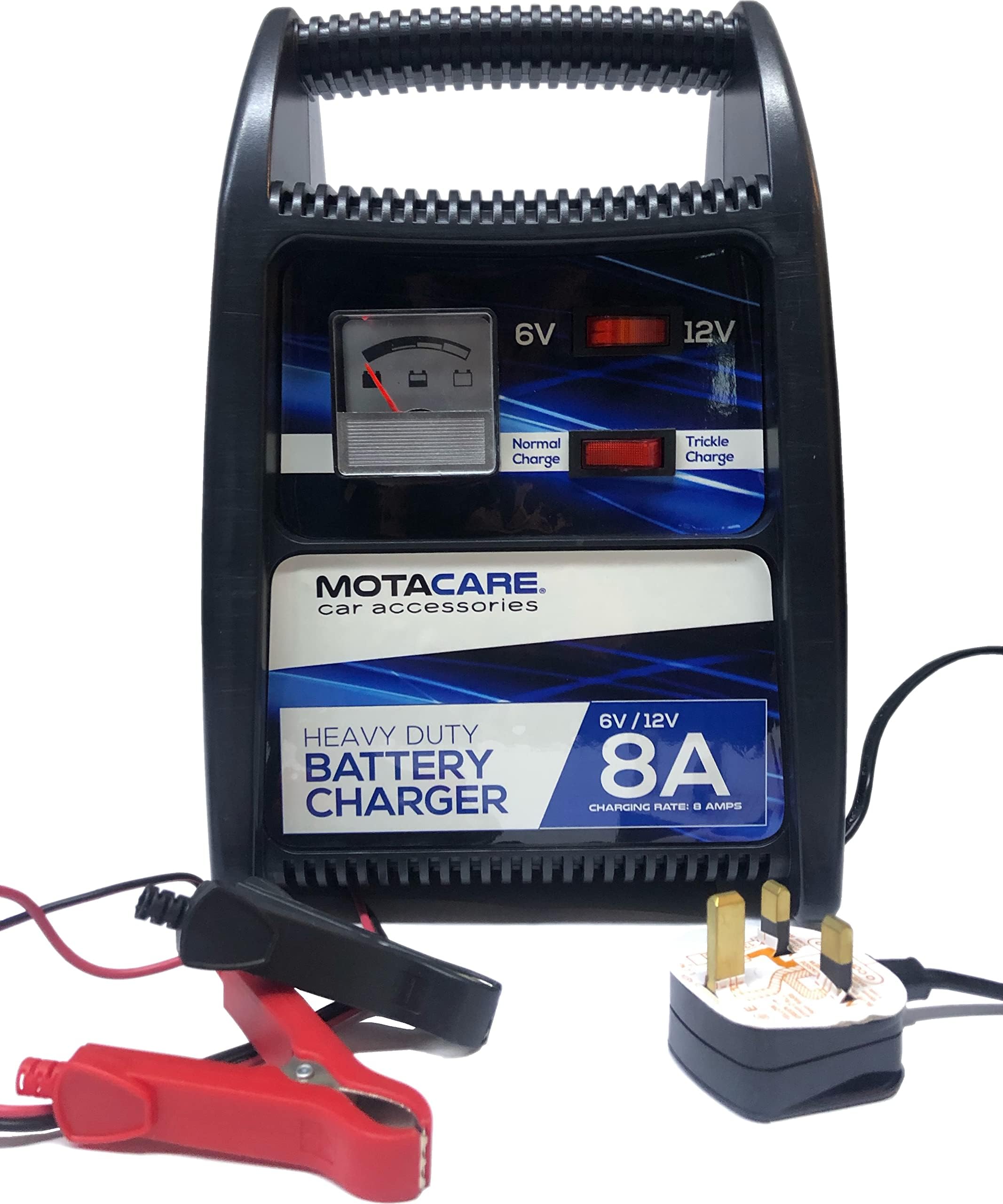 Motacareยฎ MCBC8M 8 Amp 6/12V Heavy Duty Car Battery Charger with Trickle Charge, For Vehicles Up To 2.5L / 2500CC, Car Motorcycle Leisure Marine Lawnmower Lead Acid Batteries