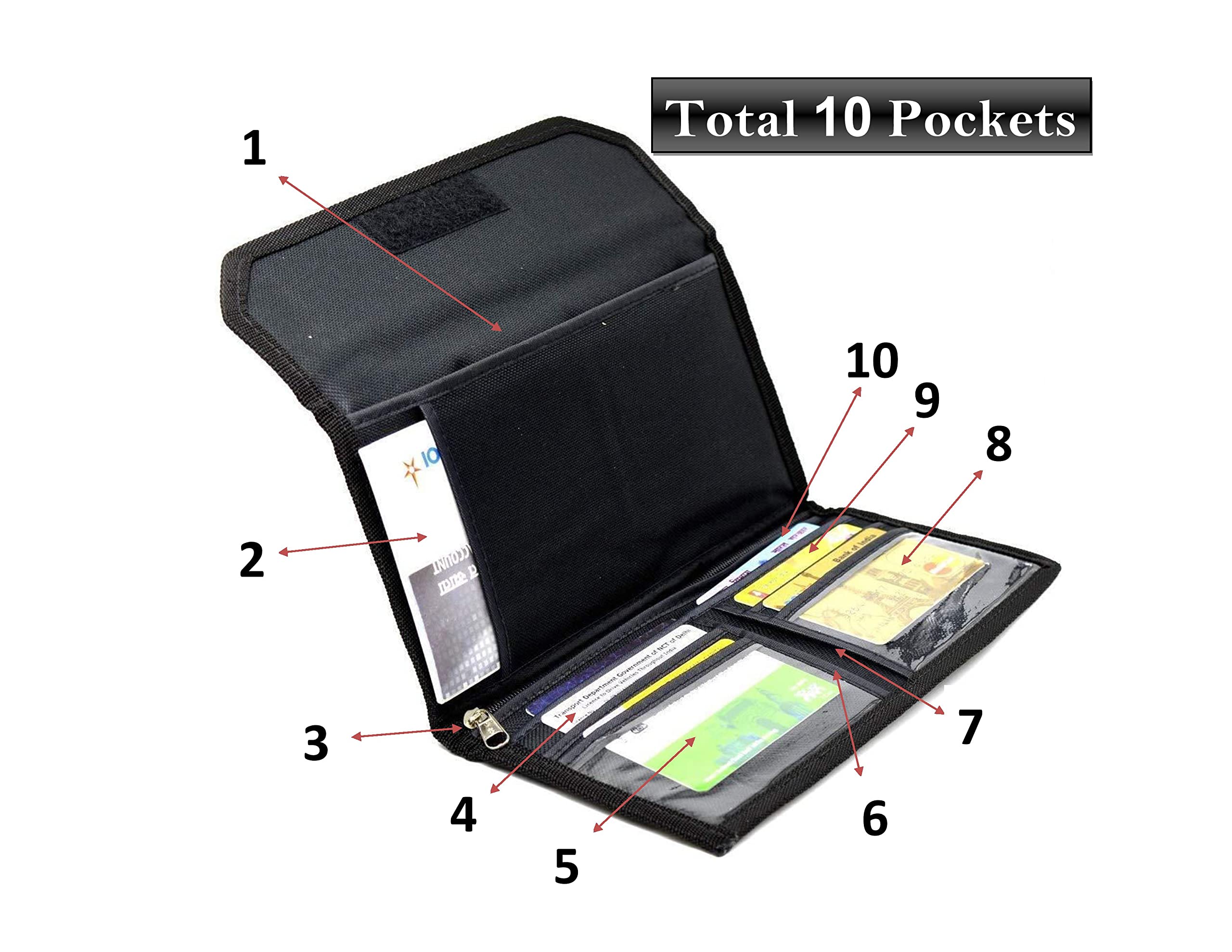 XUUG Matt Black Multiple Cheque Book Holder | Original Nylon Holds Upto 8 Cheque Books, Locker Key, Photo Slots, Credit/Debit Card Slots with Zipper. 3