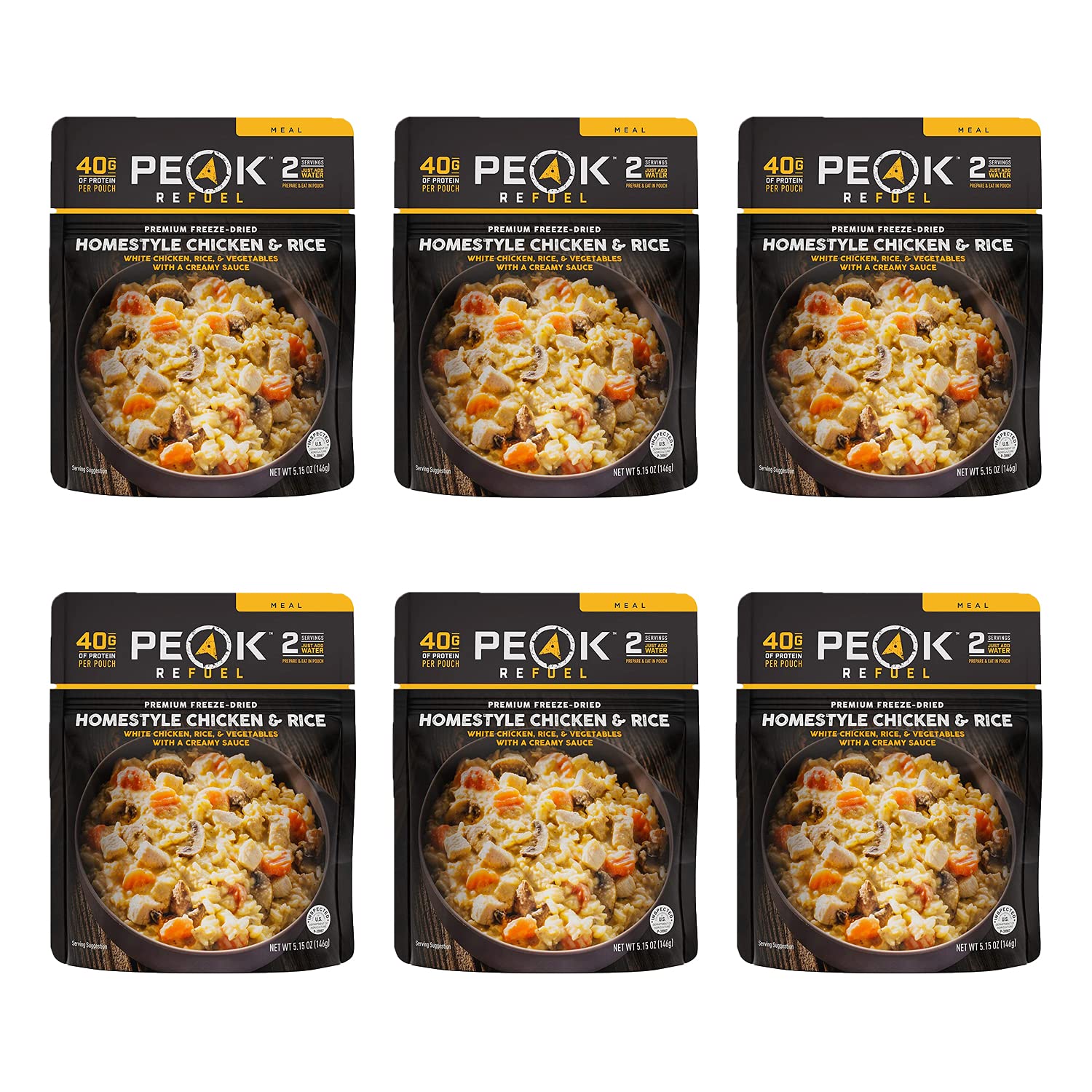 Peak Refuel Homestyle Chicken & Rice| Premium Freeze Dried Camping Food | Backpacking & Hiking MRE Meals | Just Add Water | 100% Real Meat | 240g of