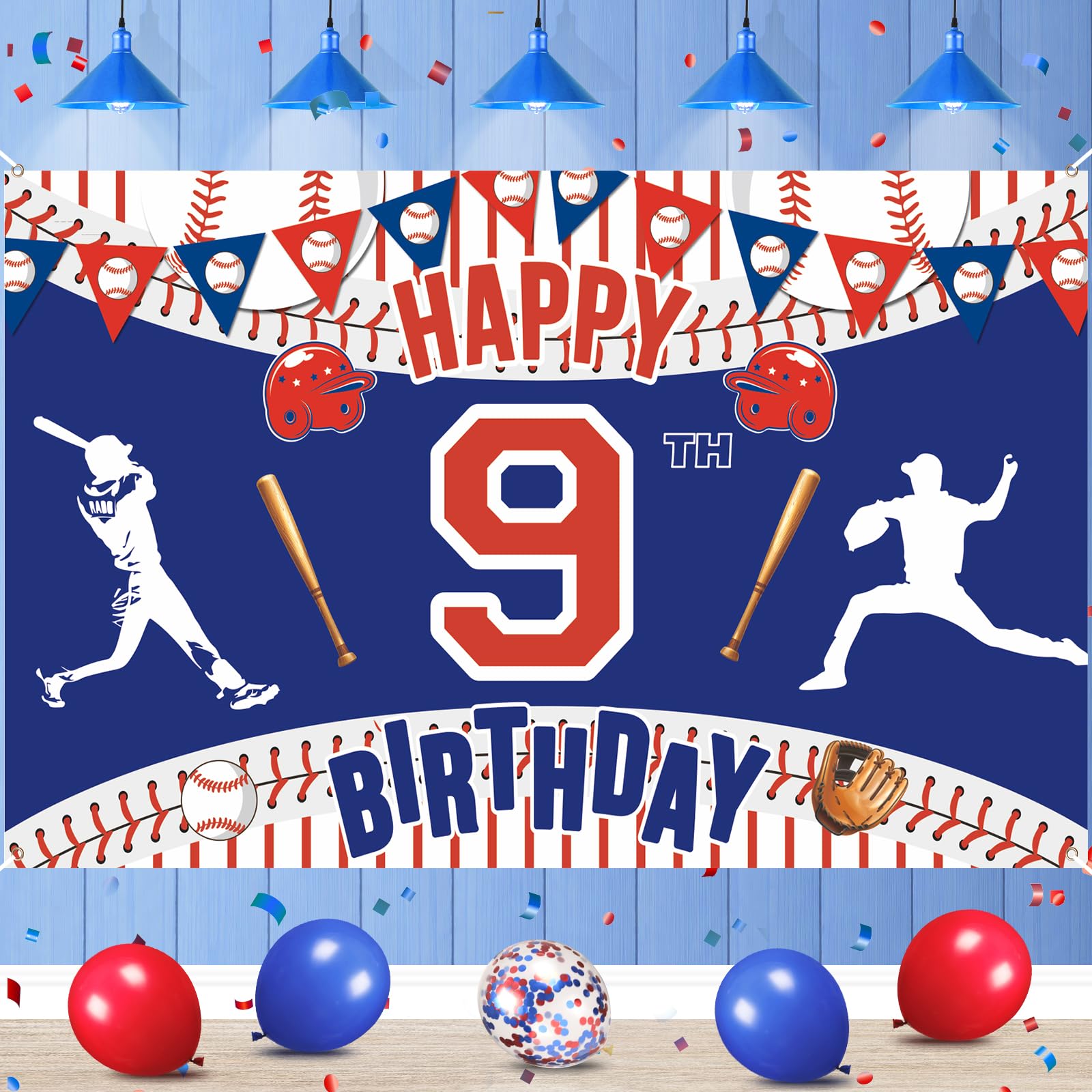 Baseball 9th Birthday Party Decorations - Large Sport Themed Banner for Boys & Teens