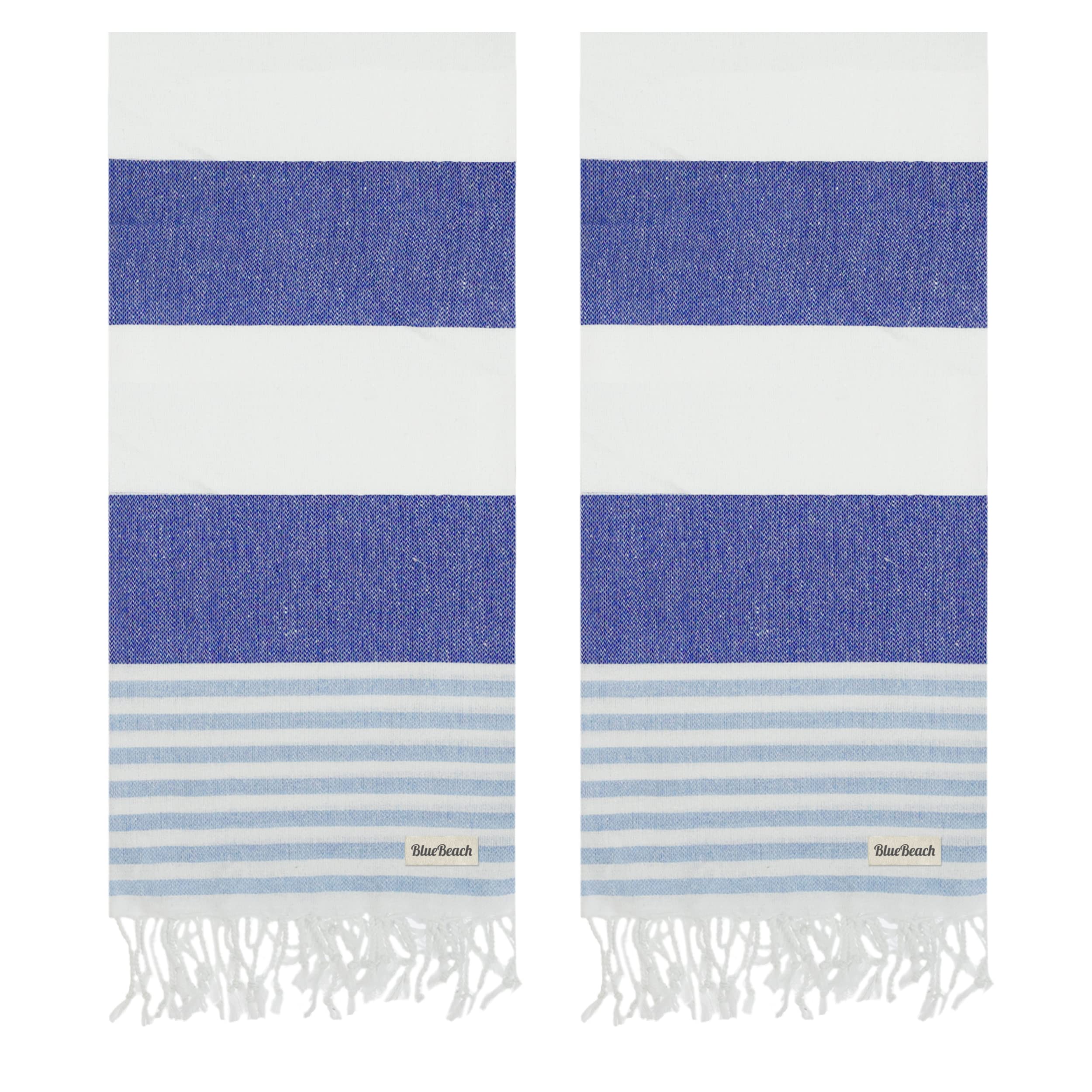 Blue Beach Turkish Towel - Set Of 2-100X180cm Large Turkish Hammam Peshtemal Towel - Super Absorbent, Quick Dry, Lightweight, Compact Towels For Swimming, Bath, Yoga Gym, Sauna And Travel (Blue)