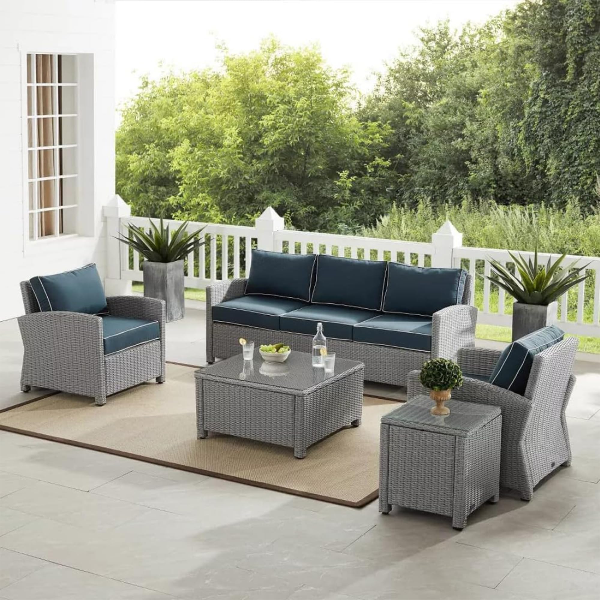 OUTLIVING Outdoor Sofa Set || Patio Furniture Sets || Balcony Sofa || Indoor Sofa || Wicker Rattan Garden Sofa Set with Cushion and Center Table (5 Seater,Grey with Navy Blue Cushions)-image-35