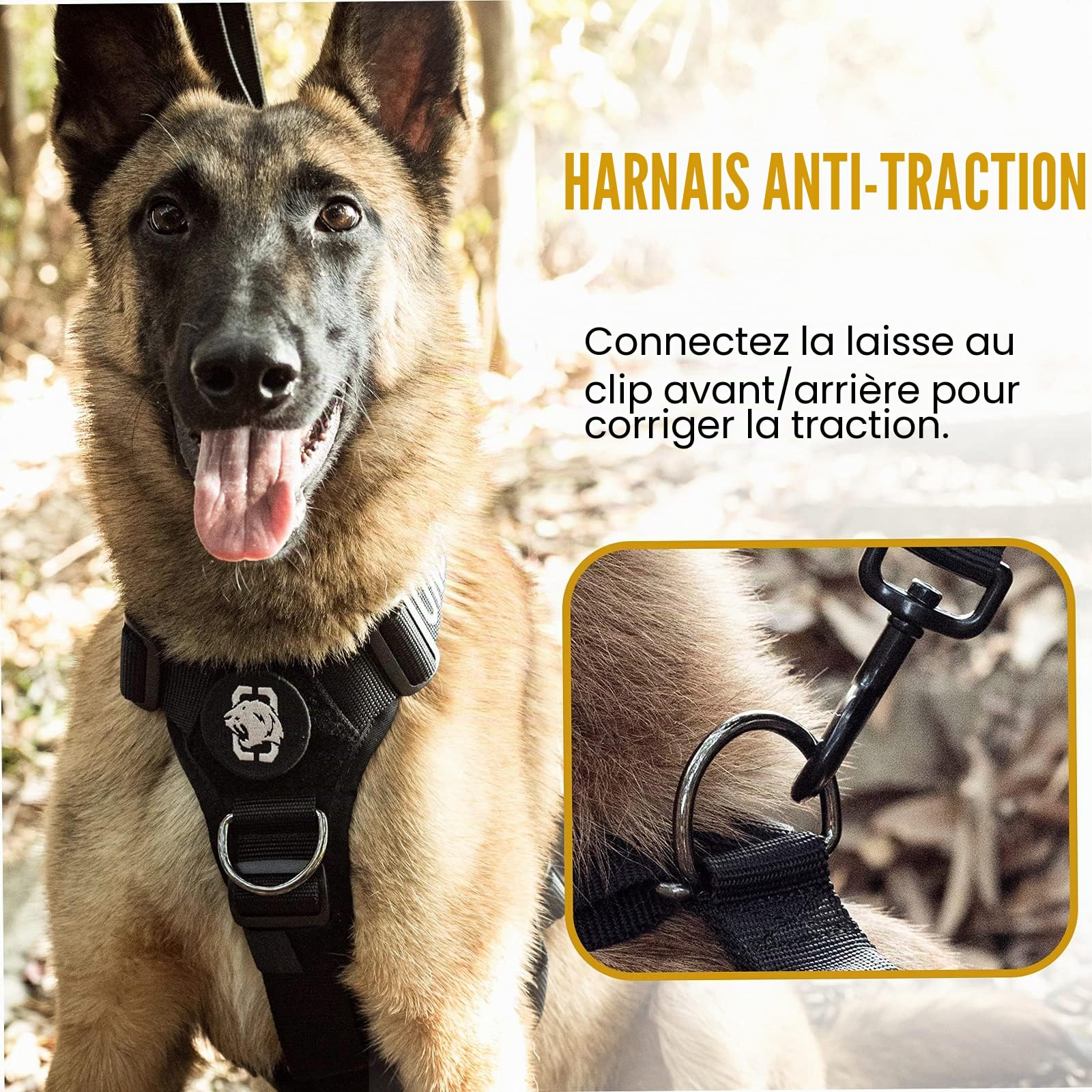 OneTigris Harnais Anti-Traction Goliath pour Chien avec poignée, Harnais Tactique réglable pour Chiens, Chiots, Chasse, randonnée, Dressage, Marche, activités de Plein air (Noir, M)