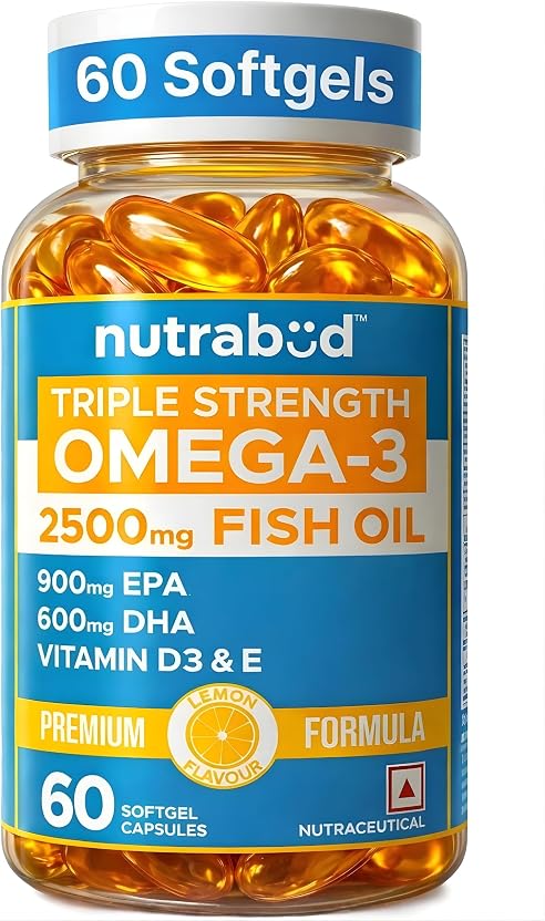 nutrabud Omega 3 Fish Oil Capsules Triple Strength Supplement 2500mg