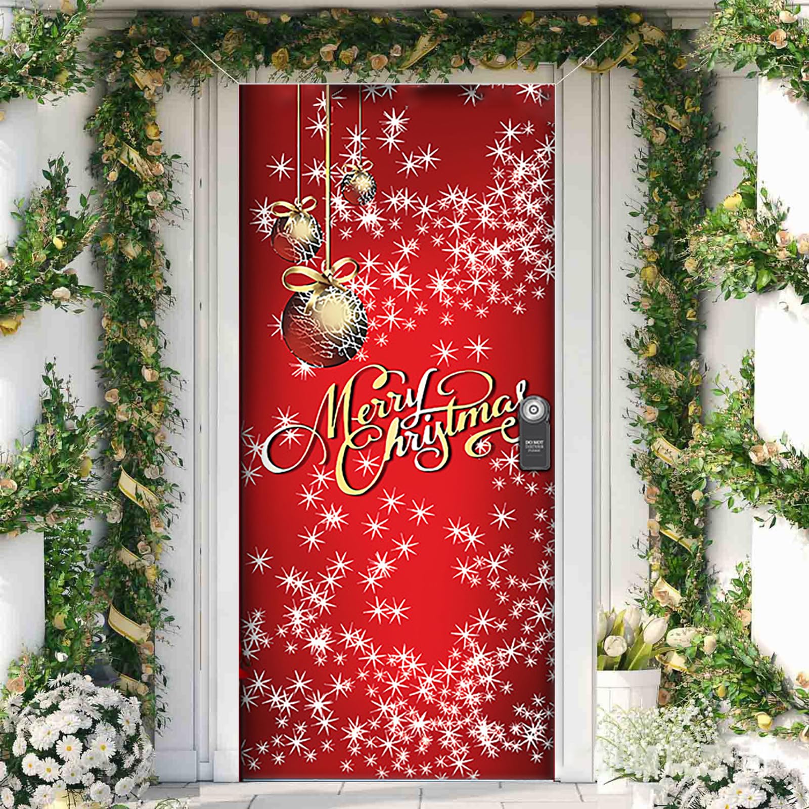 Couverture De Porte Noël Rouge - 185 X 90 Cm - Motif Cadeaux Et Flocons - Pour Intérieur/extérieur - Décorations De Fêtes